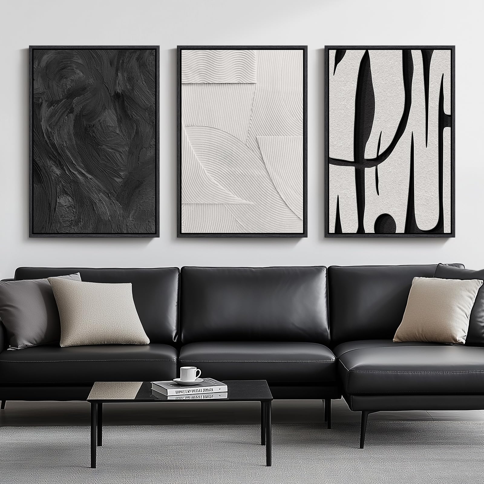 Black and White Abstract Canvas Wall Art - Triptych