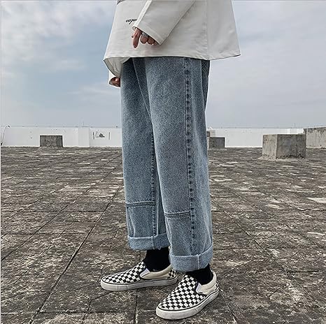 Amazon Co Jp メンズジーンズ メンズ春夏 ルーズストレートレッグパーソナリティステッチカジュアルメンズパンツ Light Blue Xxl 服 ファッション小物