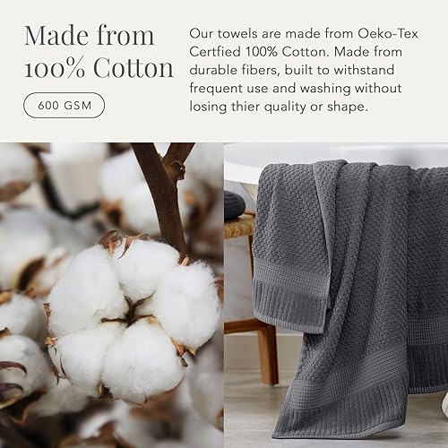 Miniatura 5 de NY Loft Juego de 6 toallas 100% algodón, supersuaves y absorbentes, de secado rápido, 2 toallas de baño, 2 toallas de mano y 2 paños de baño,