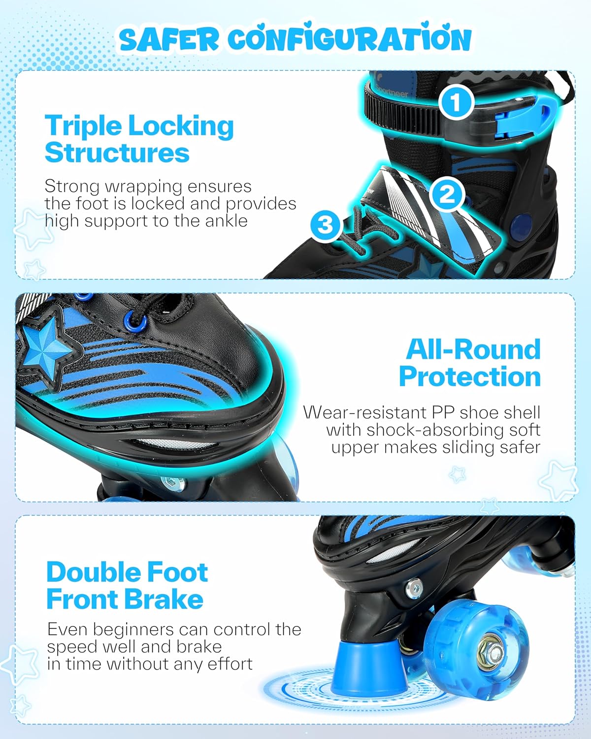 Sportneer Kids Roller Skates, 4 Adjustable Light up Roller Skates for Girls Boys Kids Toddlers Beginners, Kids Skates with Protective Gear Set Gift for Indoor, Outdoor Use