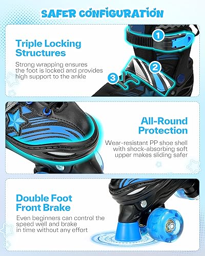 Miniatura 6 de Sportneer Kids Roller Skates 4 Size Adjustable Quad Skates with Light Up Wheels for 5-8, 8-12 Girls Boys Kids Toddlers Beginners, Birthday Gift with