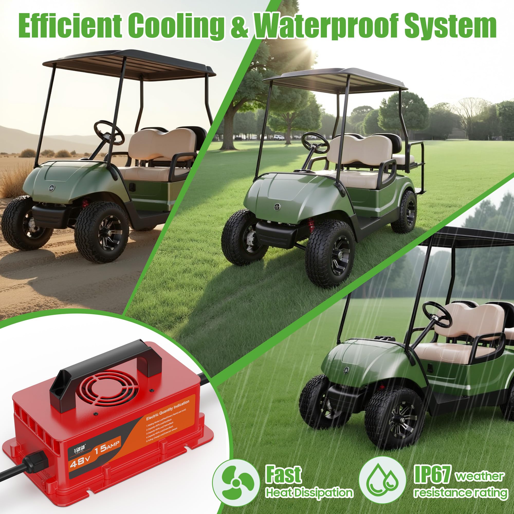 10L0L Cargador de carrito de golf de 15 amperios y 48 voltios para Yamaha G29 Drive & Drive 2, cargador de batería inteligente para carrito de golf, baterías de plomo ácido, protección de apagado