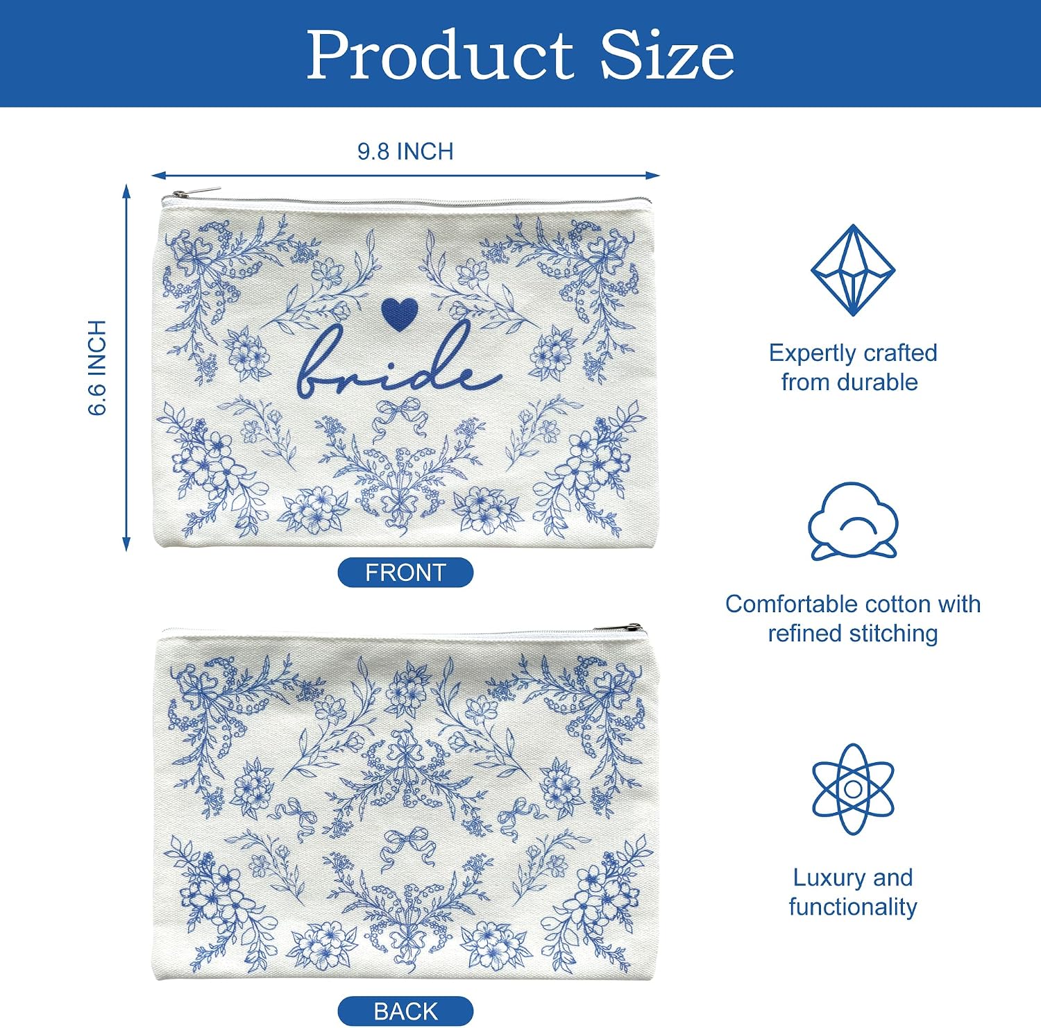 LADY&HOME Bride Makeup Bag Blue Bride Bag for Bridal Shower Wedding Engagement Gifts