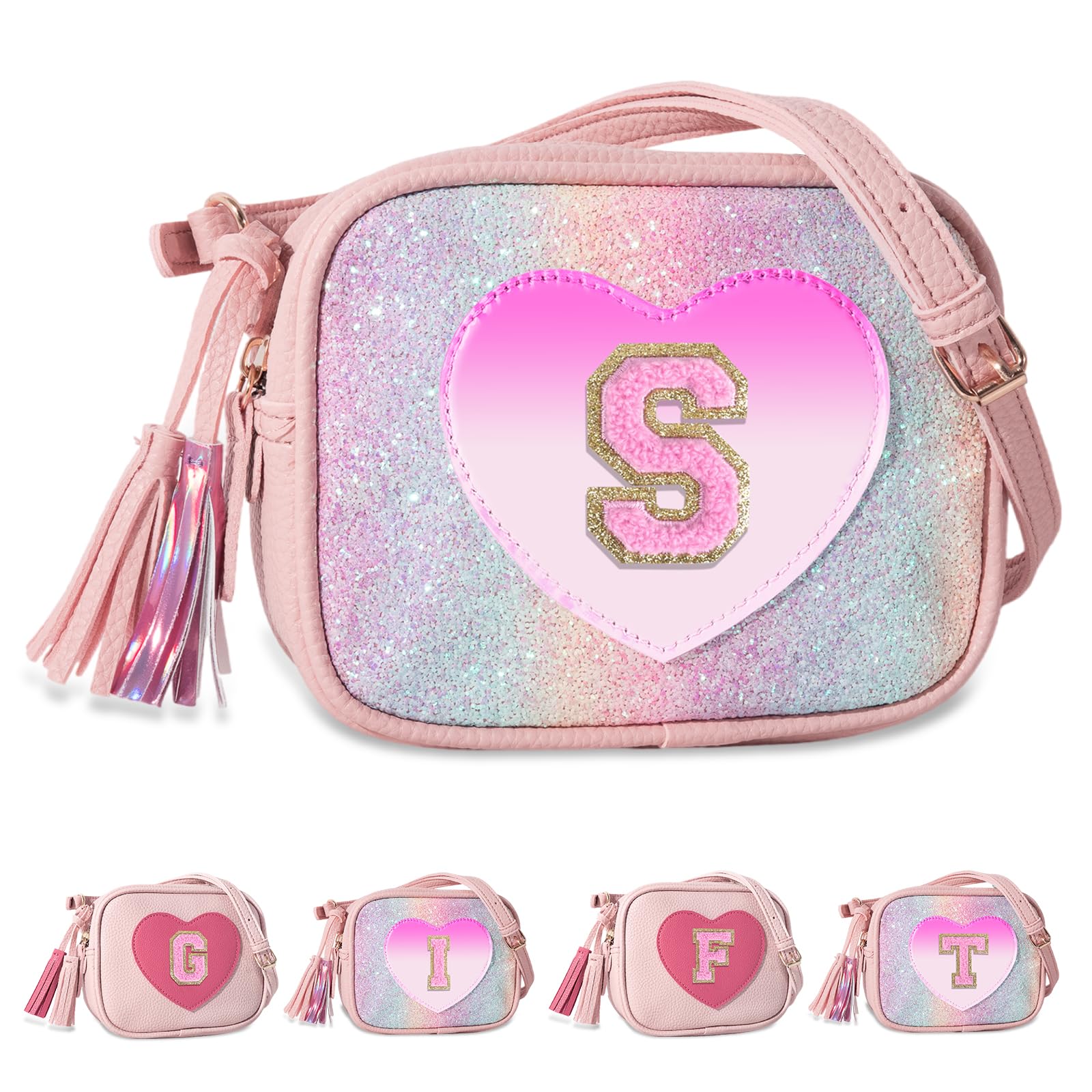 Birthday Gifts for 2 3 4 5 6 7 8 9 10 Year Old Girl,Cute Little Girl Purse Toddler Purse for Kids Wallet,Small Initial Shoulder Crossbody Bag,Personalized Christmas Gift for Daughter Baby(Rainbow,S)