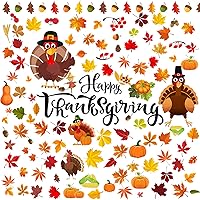 Vista 7 de Eersida 142 calcomanías de pared de Acción de Gracias, pavo, calcomanías de pared de hojas de otoño, calcomanías de pavo y hojas de arce, decoración