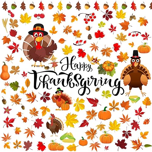 Miniatura 7 de 142 calcomanías de pared de otoño para Acción de Gracias, hojas de otoño, decoración de hojas de pavo, hojas de arce, decoración de pared para el