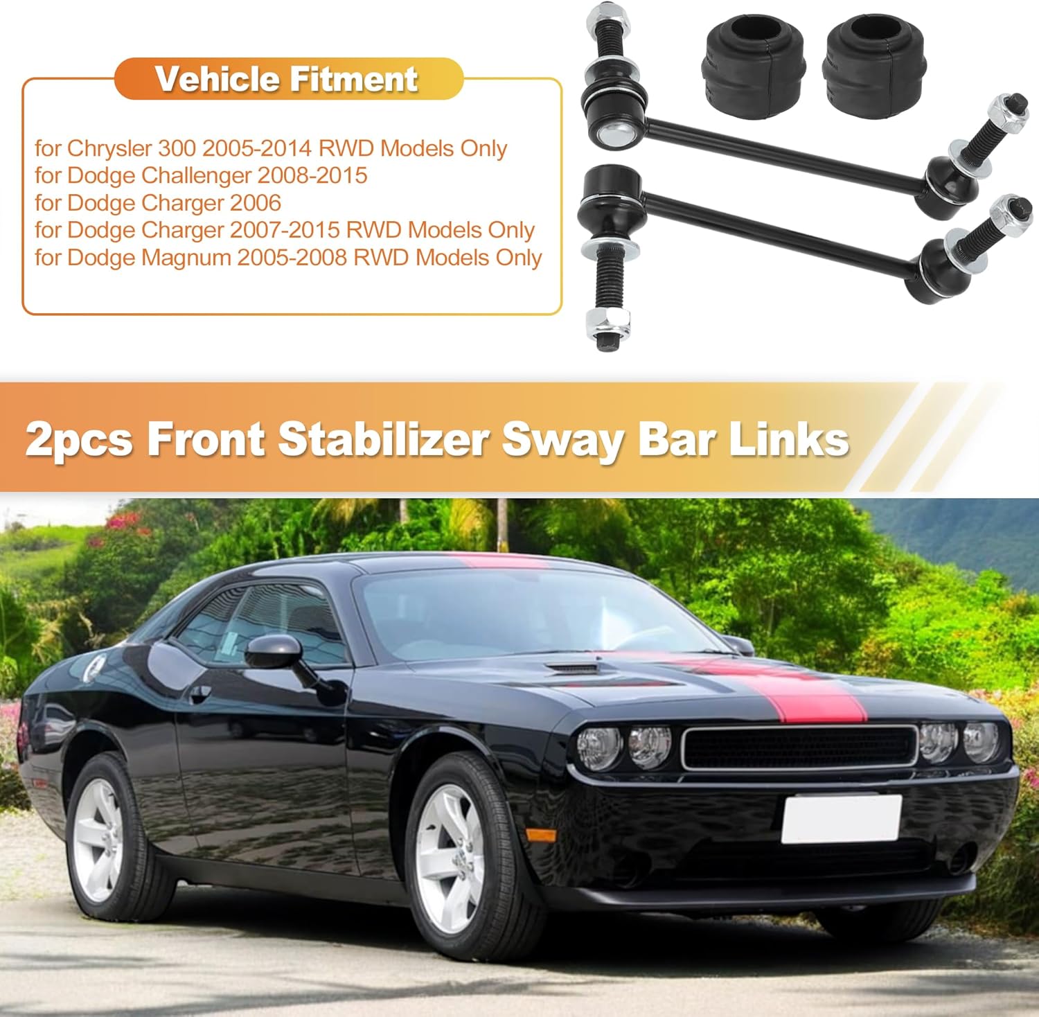 No.K200170/K80822/K80823 2pcs Front Sway Bar Links Stabilizer Link Kit Bushings Set for Dodge Magnum Charger Challenger for Chrysler 300 2005-2014 Suspension Kit