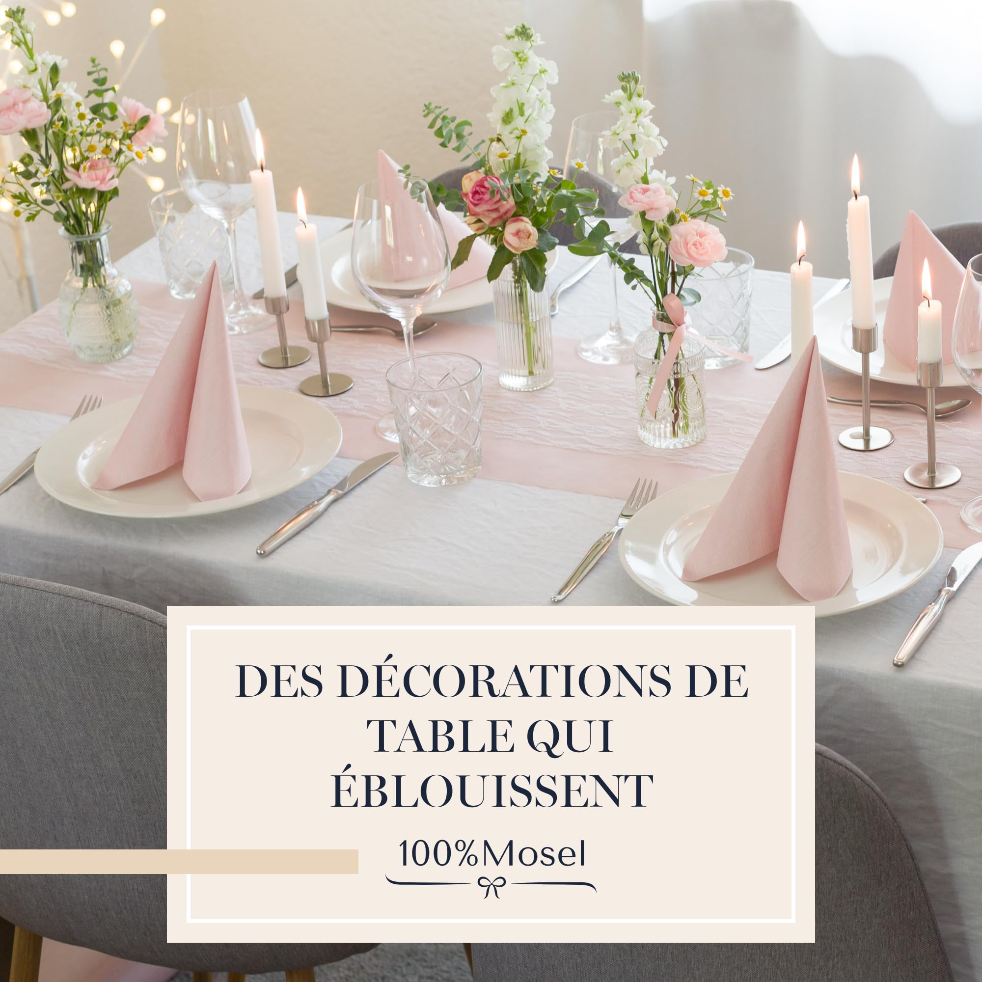 100% Mosel servetten, 20 stuks (33 x 33 cm), in blush rosé, elegante