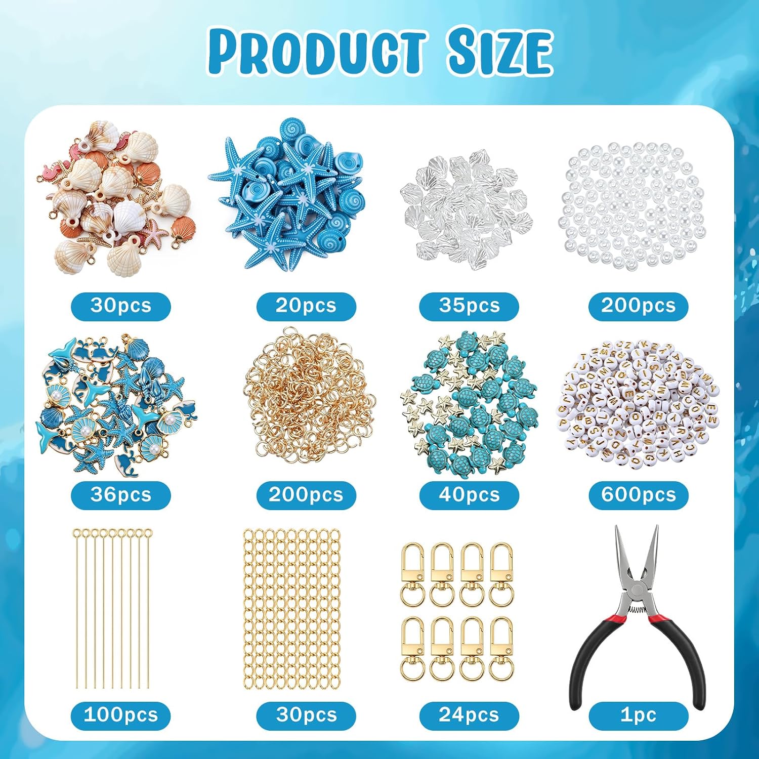 1551Pcs Coastal Seashell Keychain Making Kit Ocean Coastal Key Chain Craft