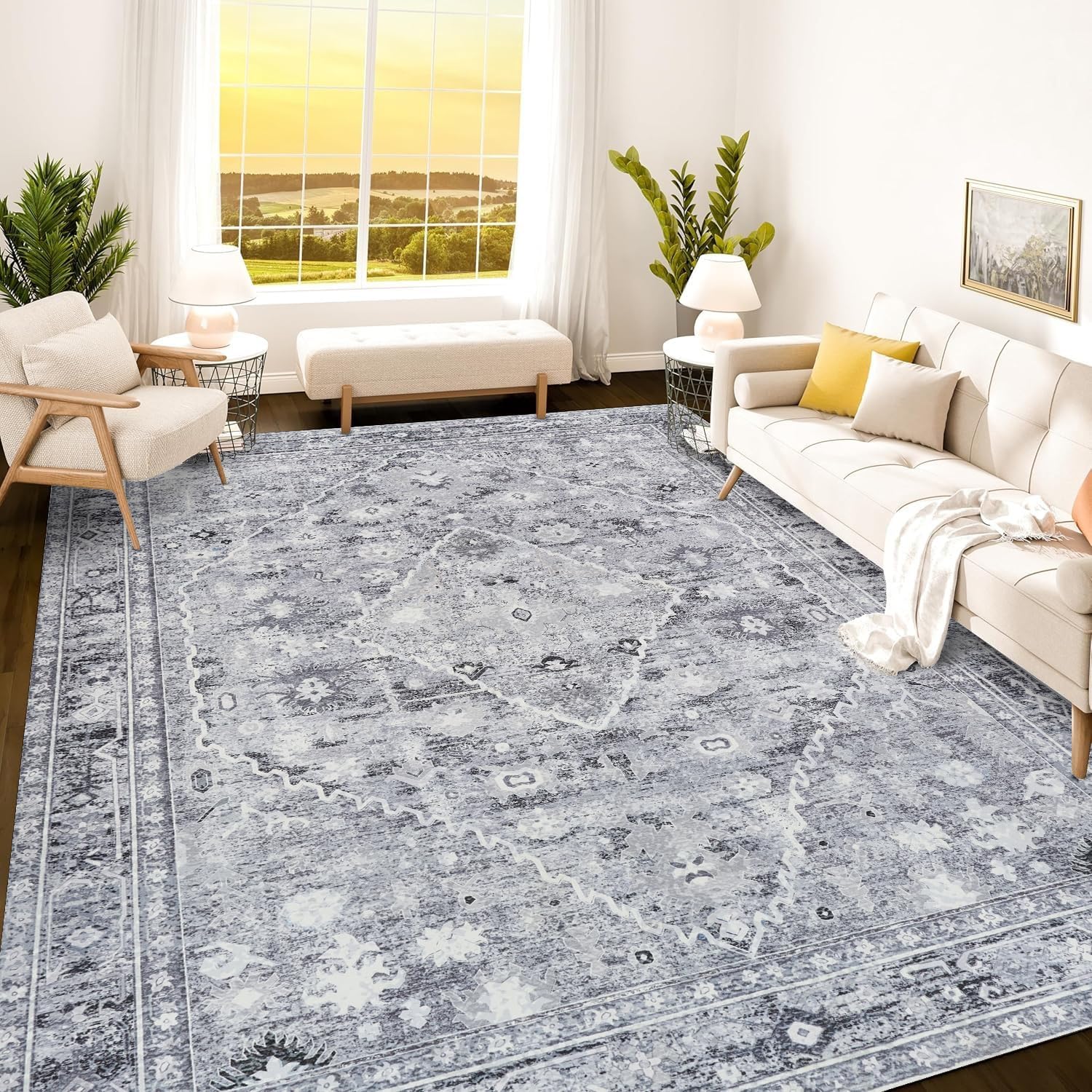 Istana 8x10 Area Rug - Grey 8x10 Rugs for Living Room - Foldable Rugs for Bedroom - Stain Resistant Washable Rug - Eco-Friendly Area Rugs - Easy to Clean Living Room Rug 8' x 10' (Rectangular) Grey Shades
