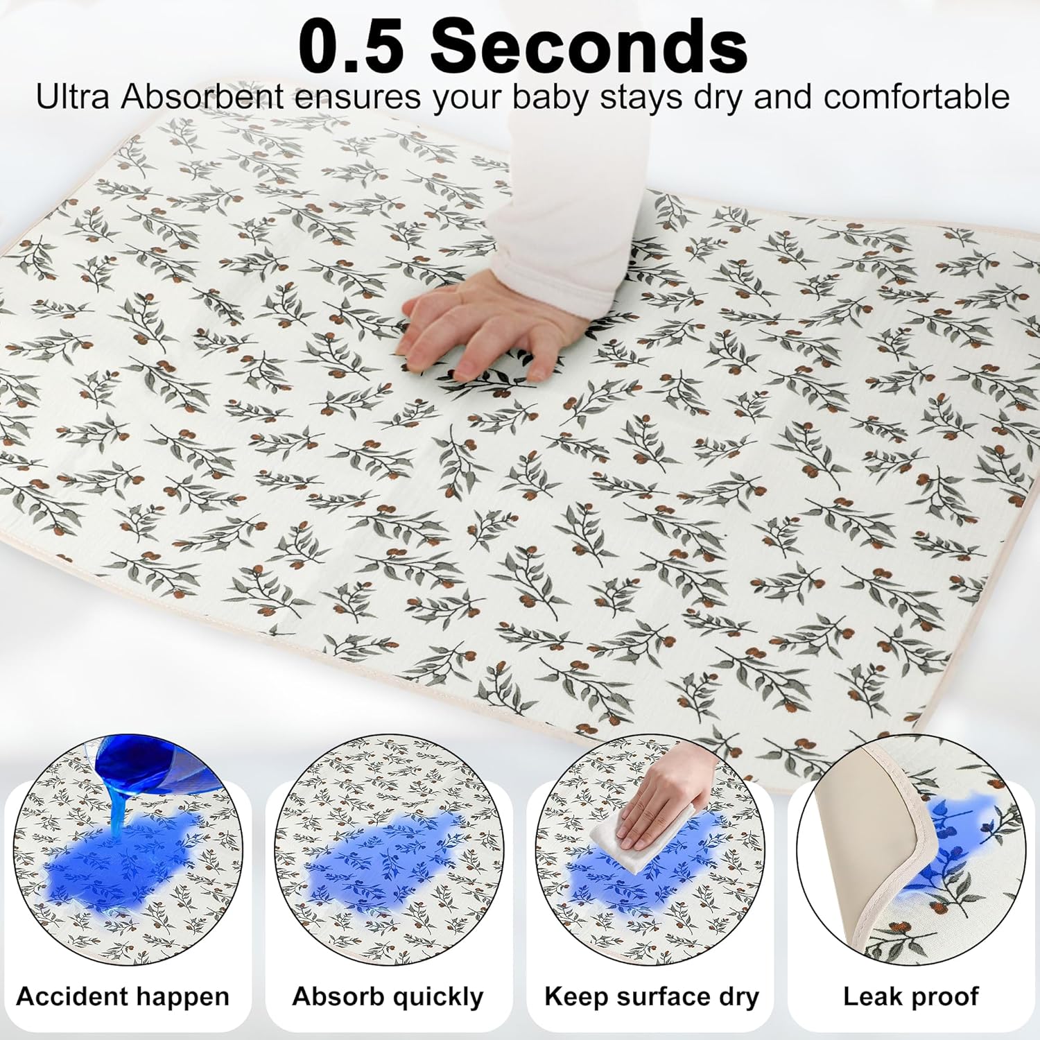 Baby Diaper Changing Pad, 19.7"x25.6" Waterproof Changing Pad Liners with 100% Muslin Cotton Front Top and Leather Back, Soft and Absorbent Portable Changing Mat for Travel, Changing Station Apricot Leaf image 6 of 7 B0DDD6YPR5