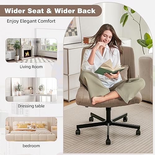 Miniatura 6 de Silla cruzada con ruedas, silla de oficina con patas cruzadas con ruedas, silla de oficina sin brazos, sillas de escritorio de lino con ruedas para