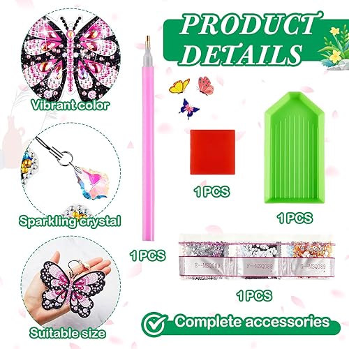 Miniatura 4 de Yeaqee 8 marcapáginas de arte de diamante con diseño de mariposa 5D y colibrí de diamantes con colgante de cristal acrílico, kit de marcapáginas