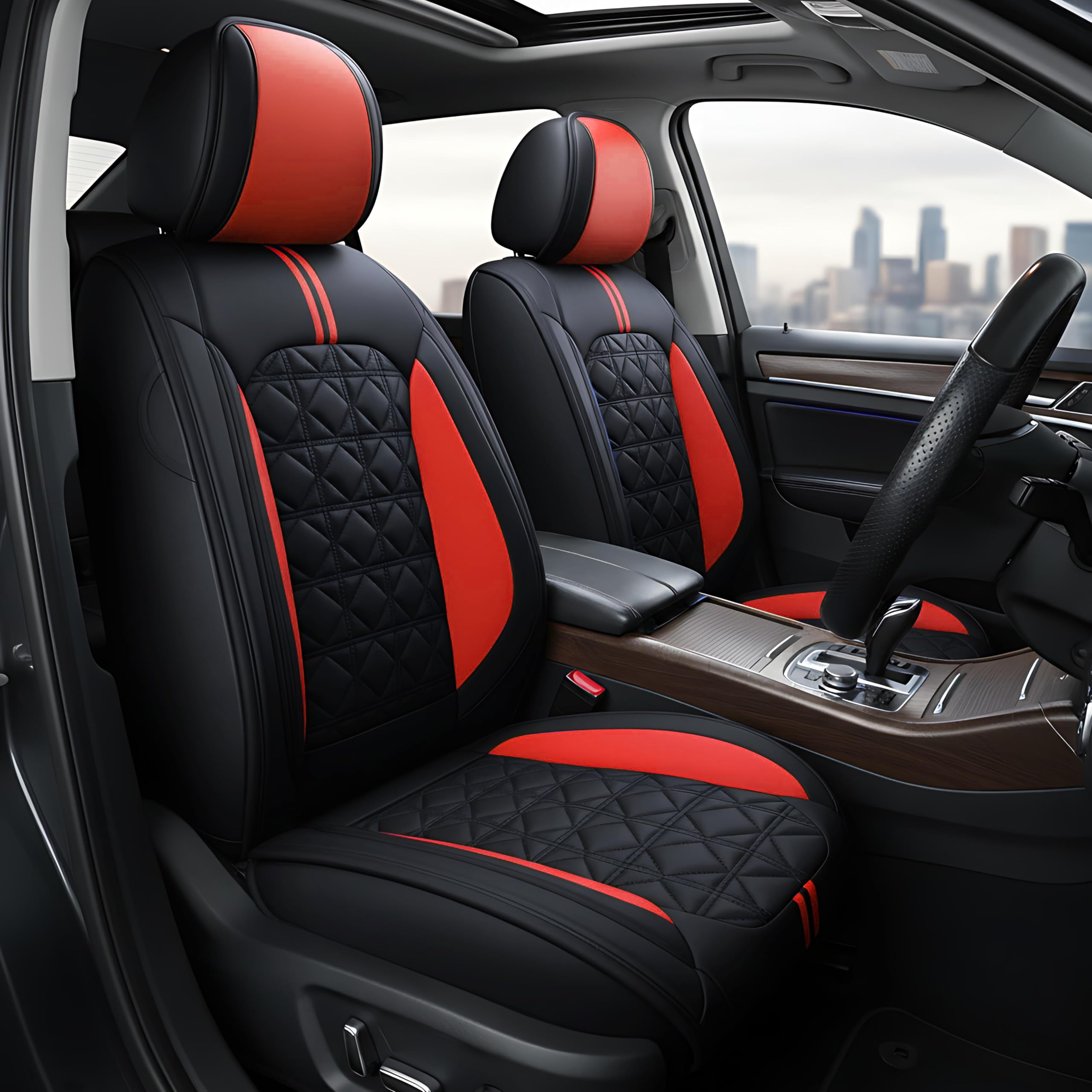 OASIS AUTO Car Seat Covers Full Set Premium Waterproof Faux Leather Cushion Universal Accessories Fit SUV Truck Sedan