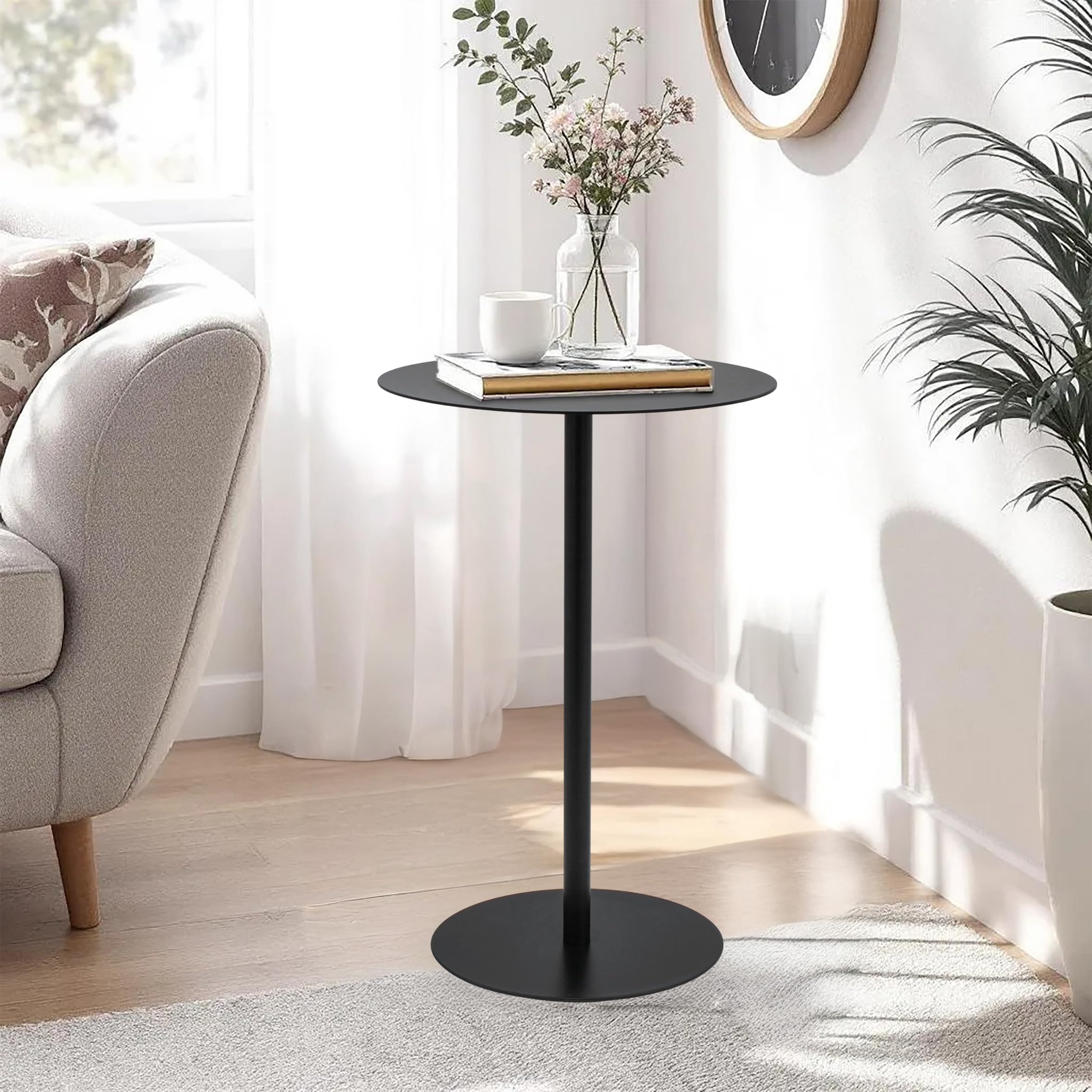 SVITA THEBE bijzettafel metaal rond nachtkastje salontafel woonkamertafel kleine bijzettafel metaal tafel bloem tafel opvouwbaar zwart
