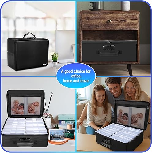 Miniatura 7 de ENGPOW Caja de almacenamiento de fotos ignífuga con 16 fundas interiores de 4 x 6 pulgadas (transparente), organizador de caja con cerradura,