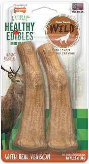 Nylabone Healthy Edibles Wild Venison Long-Lasting Natural Chew Treats for Large Dogs Up to 50 lbs, Made in USA (2 Count)