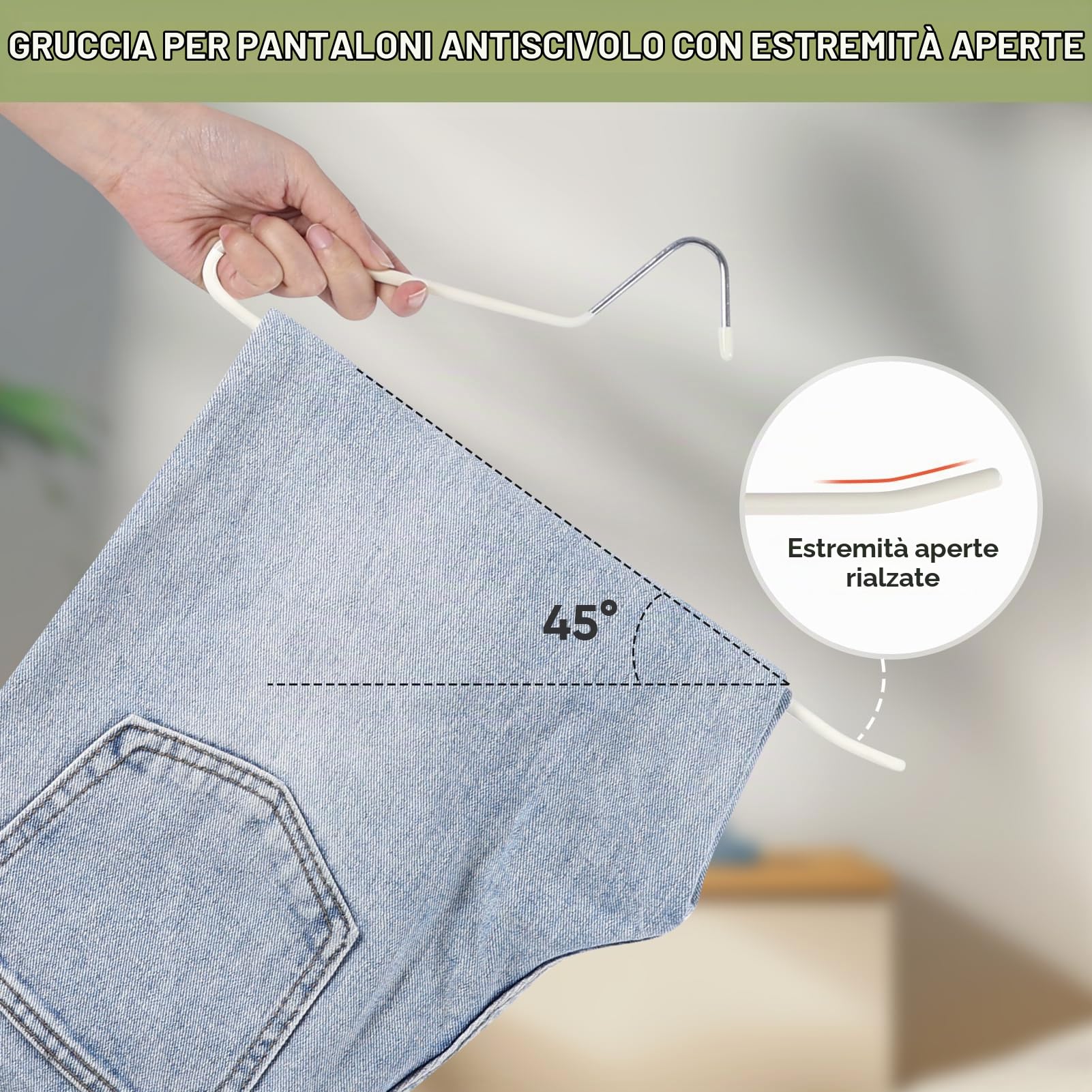 12 Pezzi Grucce per Pantaloni,Appendini per Pantaloni con Estremità Aperta con 5 Pinze, Antiscivolo Stand per Pantaloni Salvaspazio per Pantaloni, Jeans, Sciarpe, Asciugamani Bianco