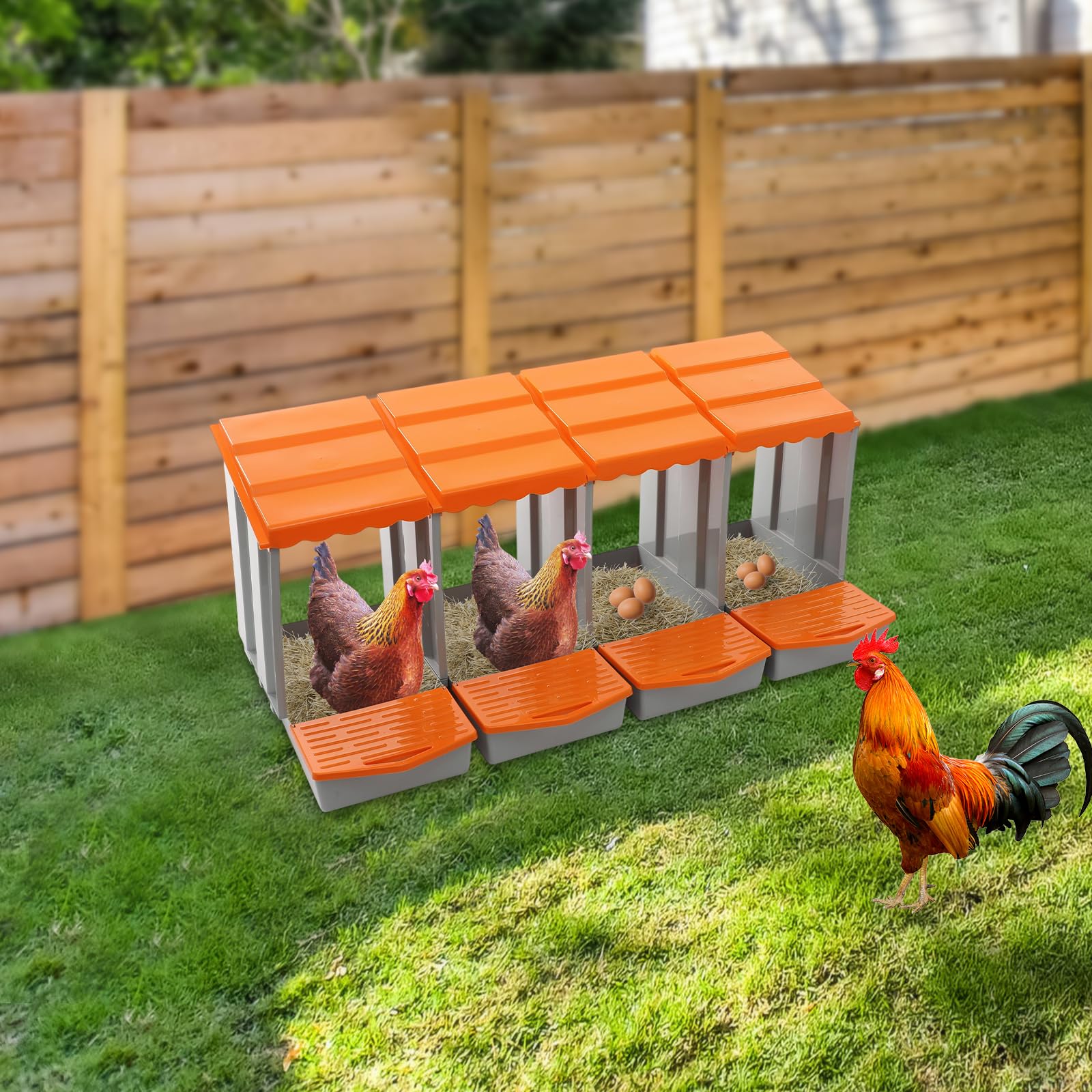 Nido per polli con 4 scomparti, contenitore per galline con raccolta uova, scatola per galline, nido di pollo, con fori di ventilazione per la circolazione dell'aria, nido di rotolamento in plastica