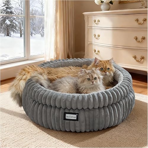 Miniatura 12 de BALANCE Cama para gatos, cama para gatitos, camas redondas lavables para gatos de interior, cama de felpa súper suave de piel sintética para Rosa