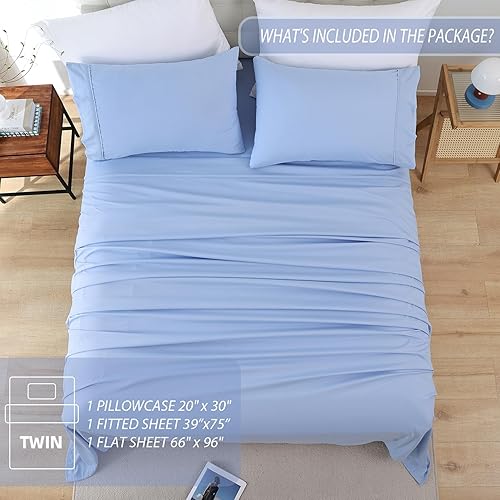 Miniatura 6 de Whitney Home Textile Juego de Sábanas Individuales, Sábanas de Cama de Microfibra Suave de Hotel Tamaño Individual, Bolsillo Extra Profundo, Juego
