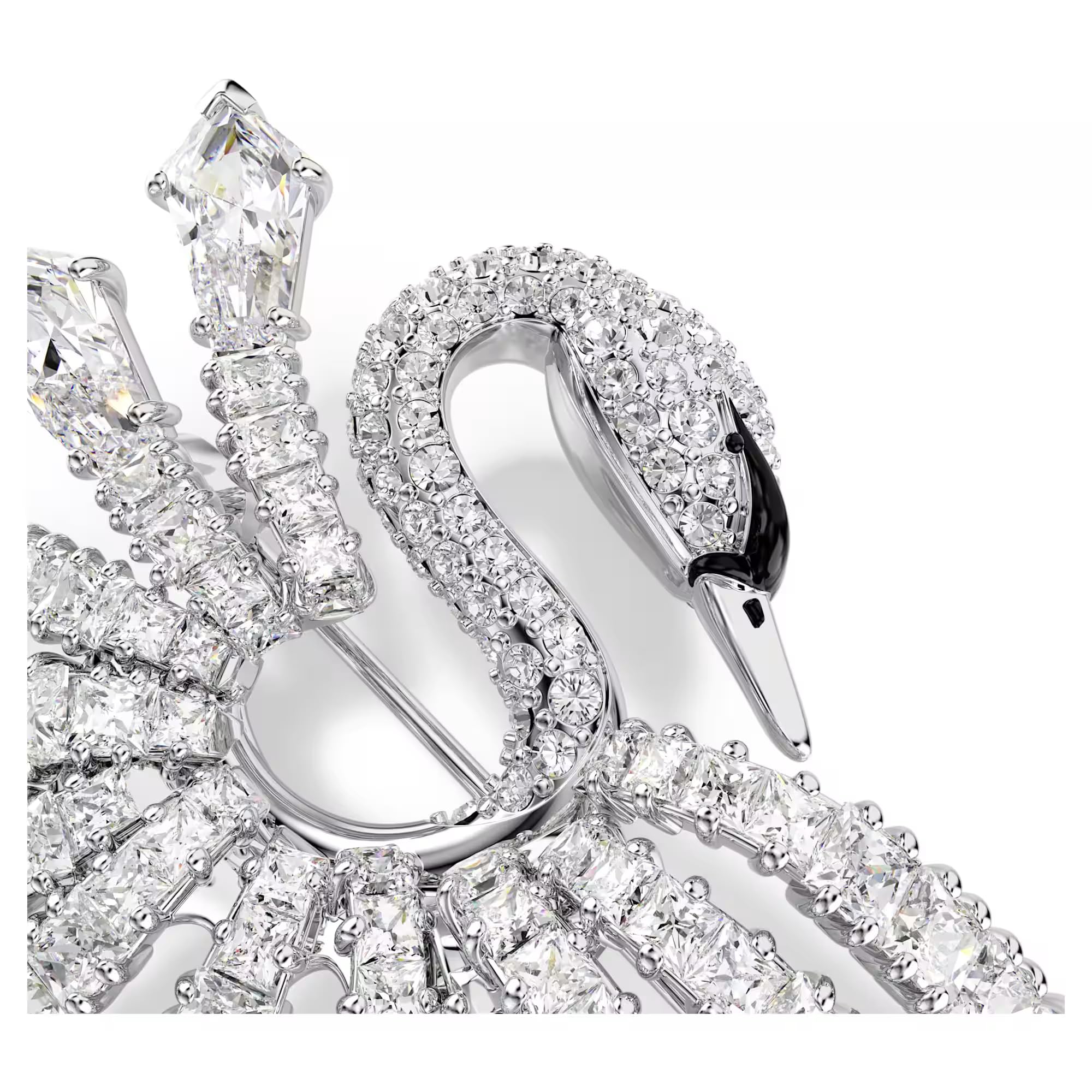 Swarovski Vienna Brosche, Verschiedene Schliffe, Schwan, Weiß, Rhodiniert