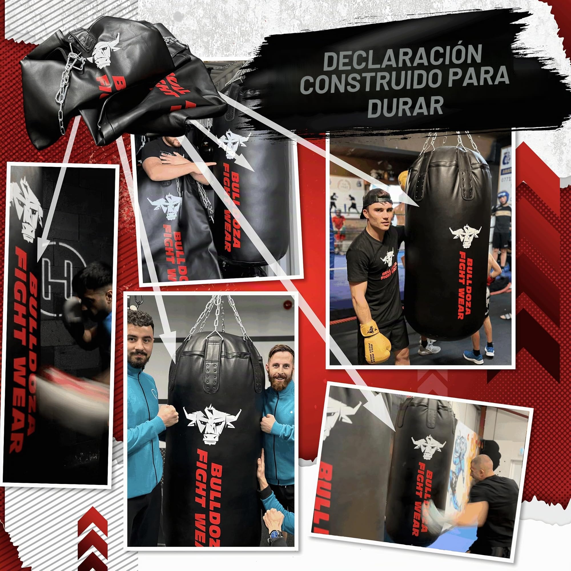 Jumbo Huge XXL Bull Doza Fight Wear - Saco de boxeo con cadenas colgantes, giratorio, mosquetones, saco de boxeo para artes marciales mixtas, kickboxing, muay thai, artes marciales