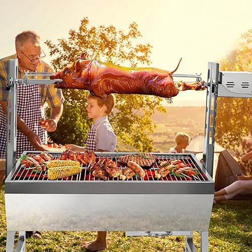 Parrilla eléctrica para asador de 37 pulgadas, asador de cordero para cerdo, asador de asador de cerdo, capacidad de 132 libras con altura