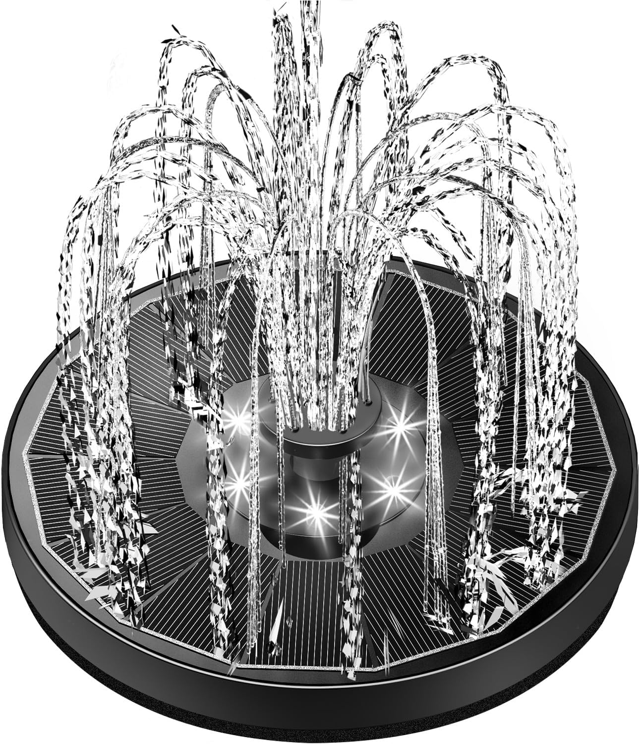 Solar Fountain Glass Panel with 2200 mah Battery, 3.5W Floating Solar Water Fountain with 4 Fixed Rods, Solar Fountain Pump for Bird Bath, Garden, Pond, Pool, Outdoor-White Lights