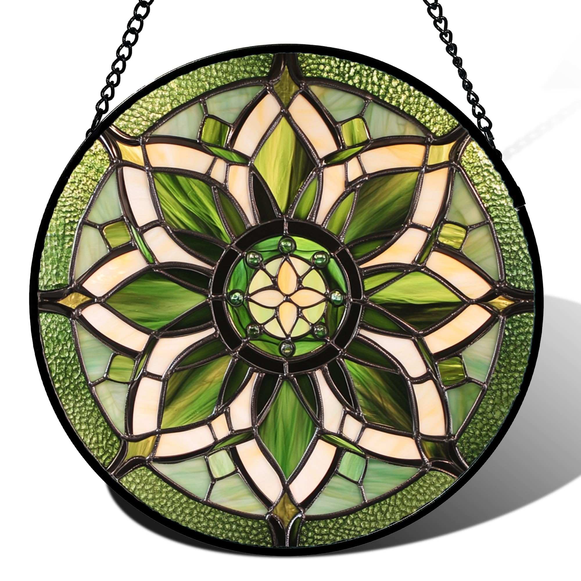 Buntglas-Fensteraufhängung – weiß-grüne Boho-Blume, Sonnenfänger für Türen, Fenster, Zuhause, Sonnenfänger, Dekoration, Weihnachten, Muttertag, Geburtstag, Geschenke für Lehrer, Frauen, Männer
