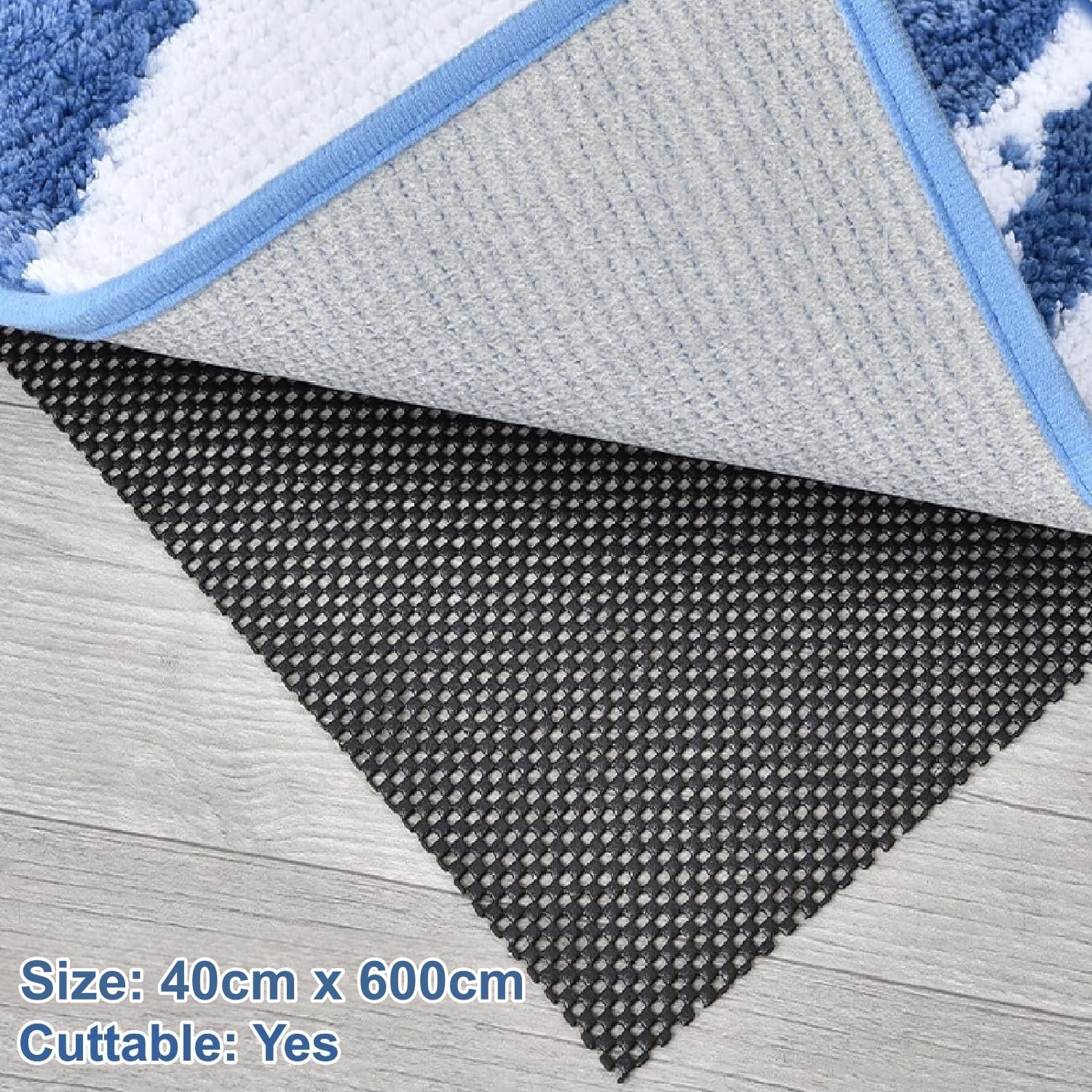 KAHEIGN Tappetino Antiscivolo Multiuso, 40CM x 600CM Tappetino Antiscivolo in PVC per Moquette Tappetinos per Cuscino da Pavimento Impermeabile per Casa Ufficio Automobili Cucina Bagno (Nero)