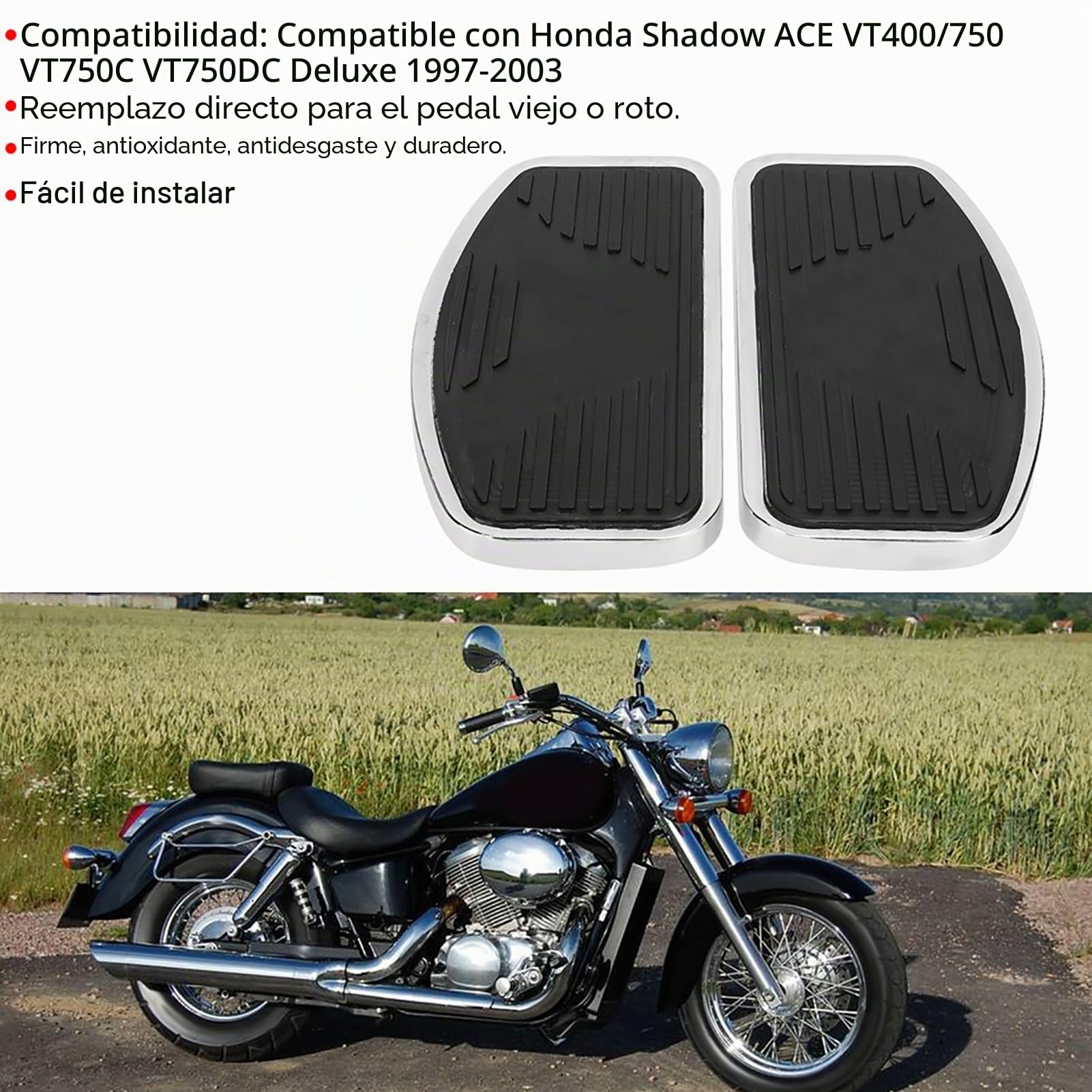 Reposapiés Para Motocicleta, Reposapiés De Pedal Delantero, Apto Para Shadow 750 Ace VT400/750 1997 1998 1999 2000 2001 2002 2003, Clavijas Traseras, Color Negro, Material Caucho Y Hierro
