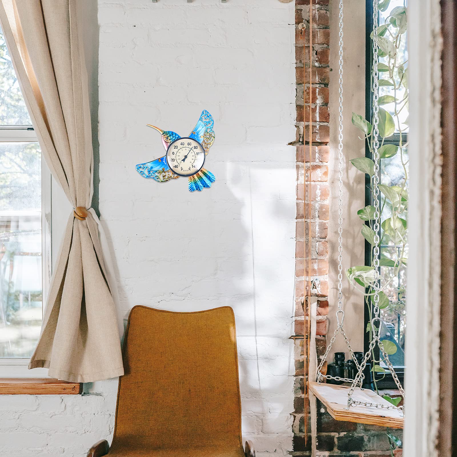 MUMTOP Termometro da parete impermeabile per interni ed esterni, con colibrì e decorazione squisita, non richiede alcuna batteria