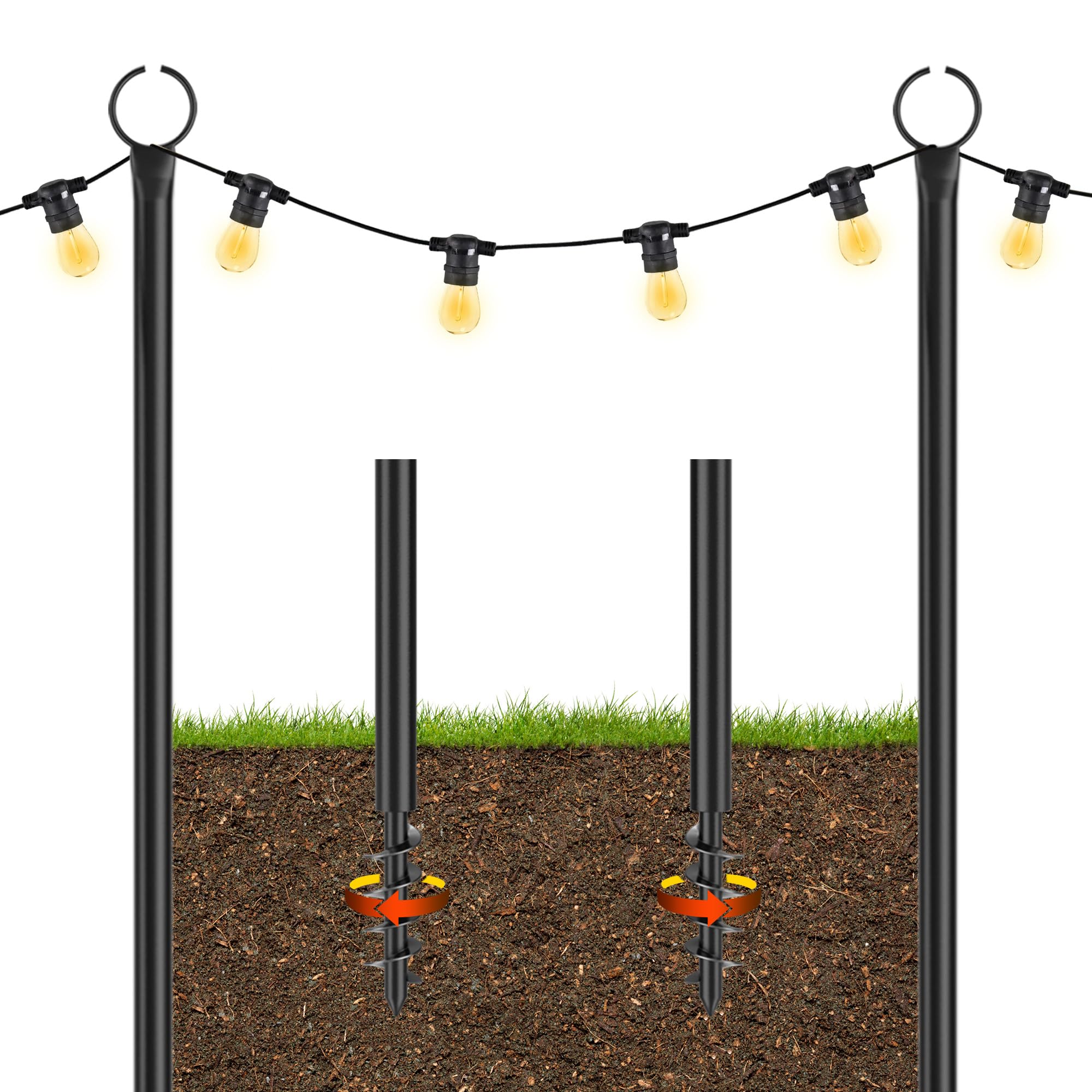 Metal String Light Poles for Outdoor 2 Pack, 3.2M Outdoor Lichterketten Stangen for Bistro Party Wedding, Backyard,Garden[Energieklasse A]