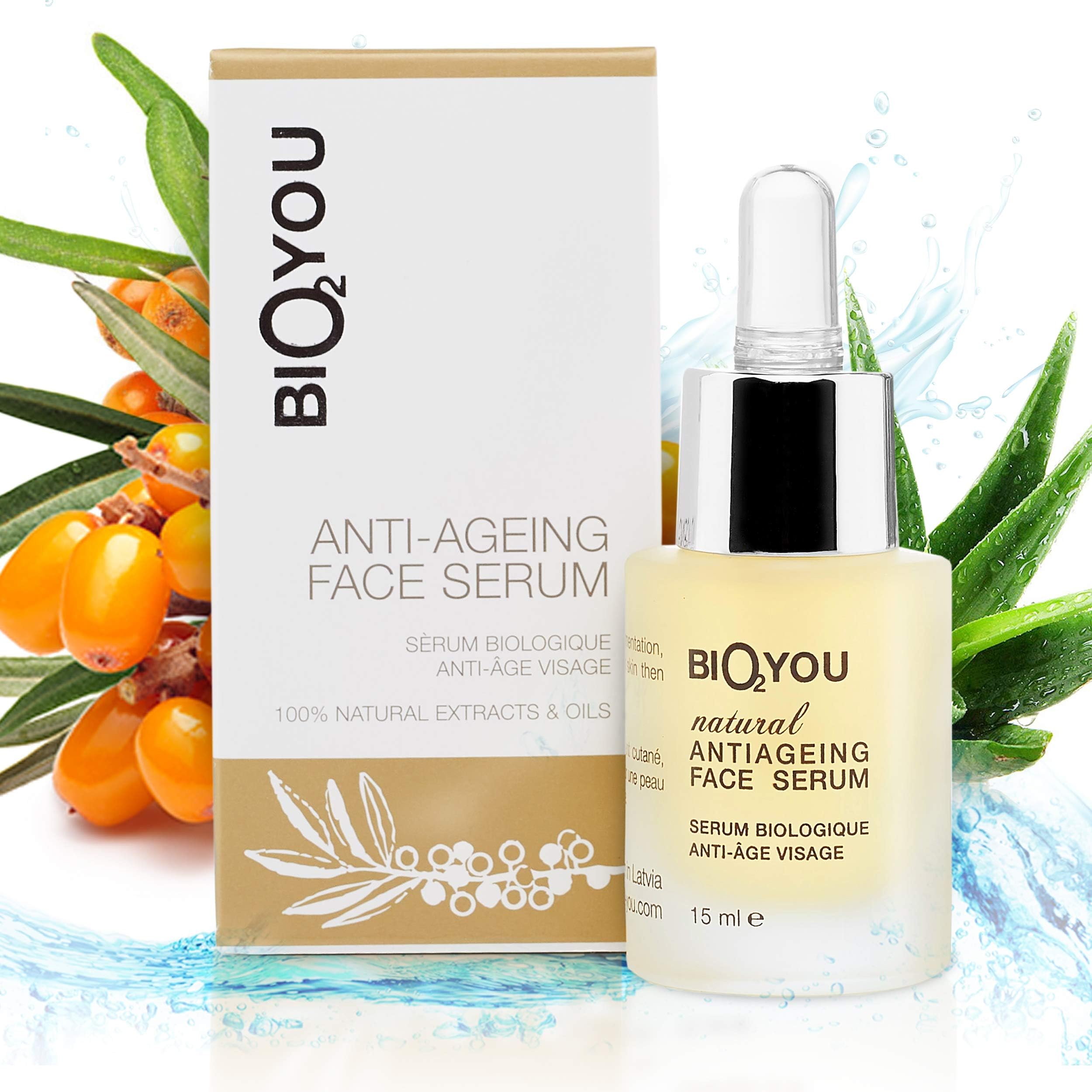 Anti-Ageing Vitamin C Face Serum with Hyaluronic Acid Aloe Vera Panthenol Provitamin B5 Seabuckthorn Oil – Anti Wrinkle Treatment for your Skin + Bio Collagen Booster 100% Natural & Organic Cosmetics