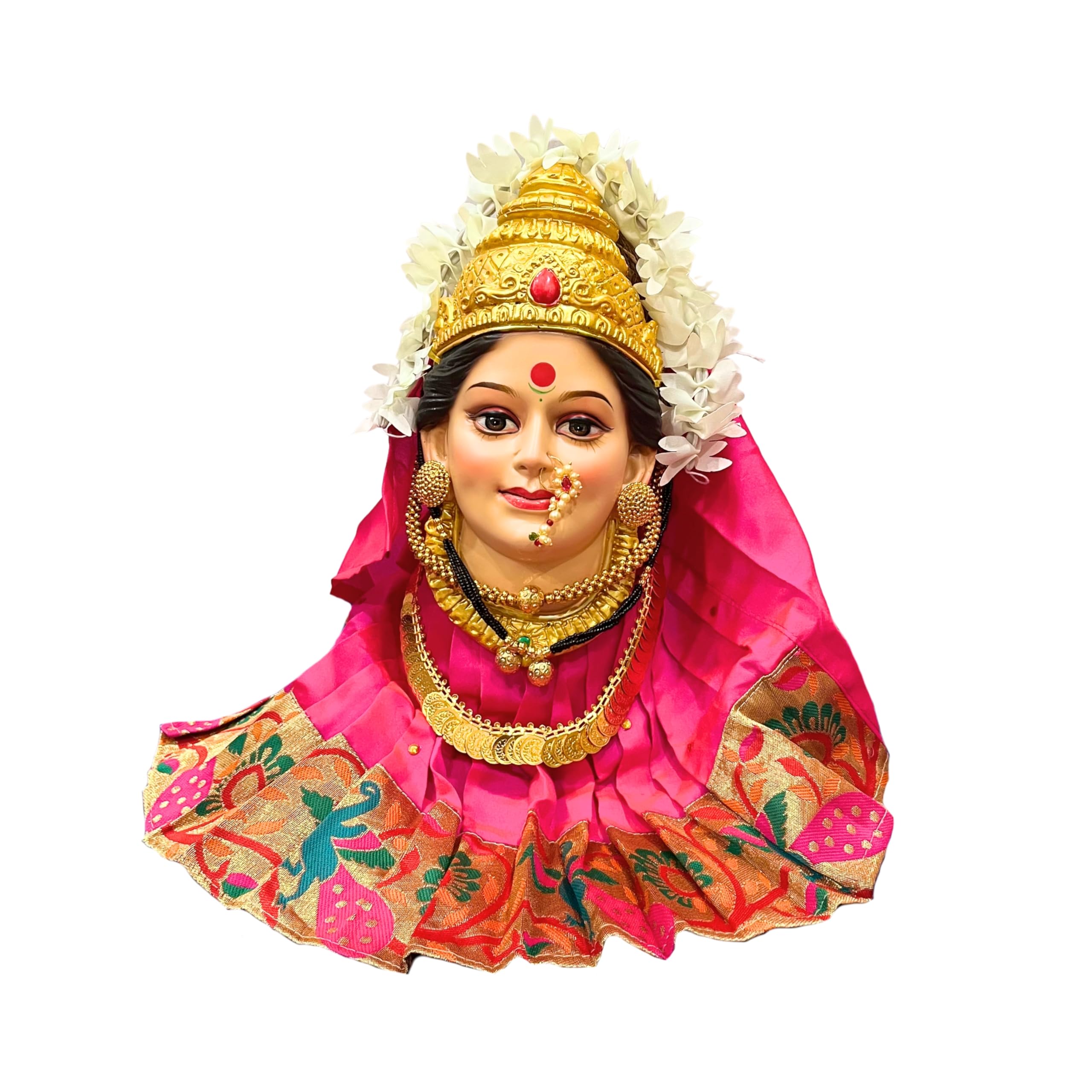 Kalash Paithani Saree (Fresh Pink) /MATA Rani Poshak for Varalakshmi, Ma Laxmi, Goddess Durga, Radha, Gangaur/Chunri Patka Lehenga Ghagra Dress/Navaratri Margashirsha Devi Pooja Accessories-image-10