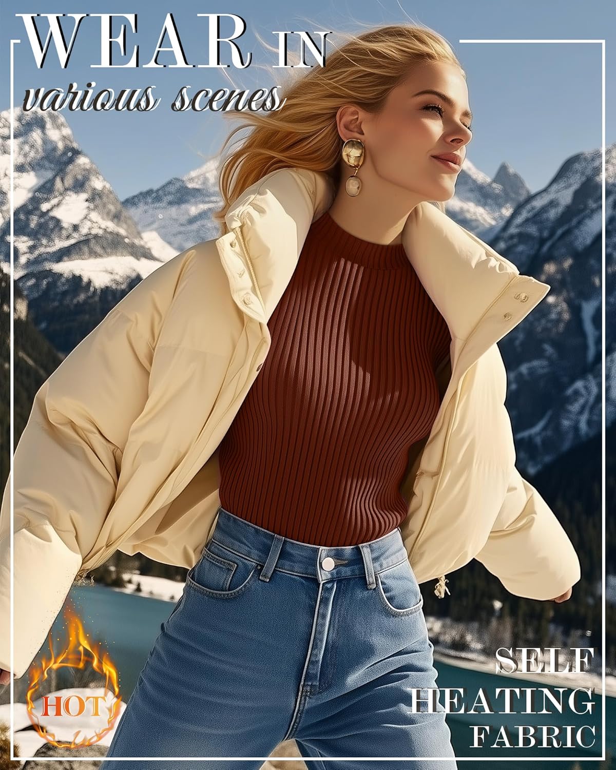 4 Pack Women's Mock Neck Long Sleeve Tops Ribbed Slim Fitted Cotton Thermal Shirts Casual Stretch Tight Base Layer - Image 4