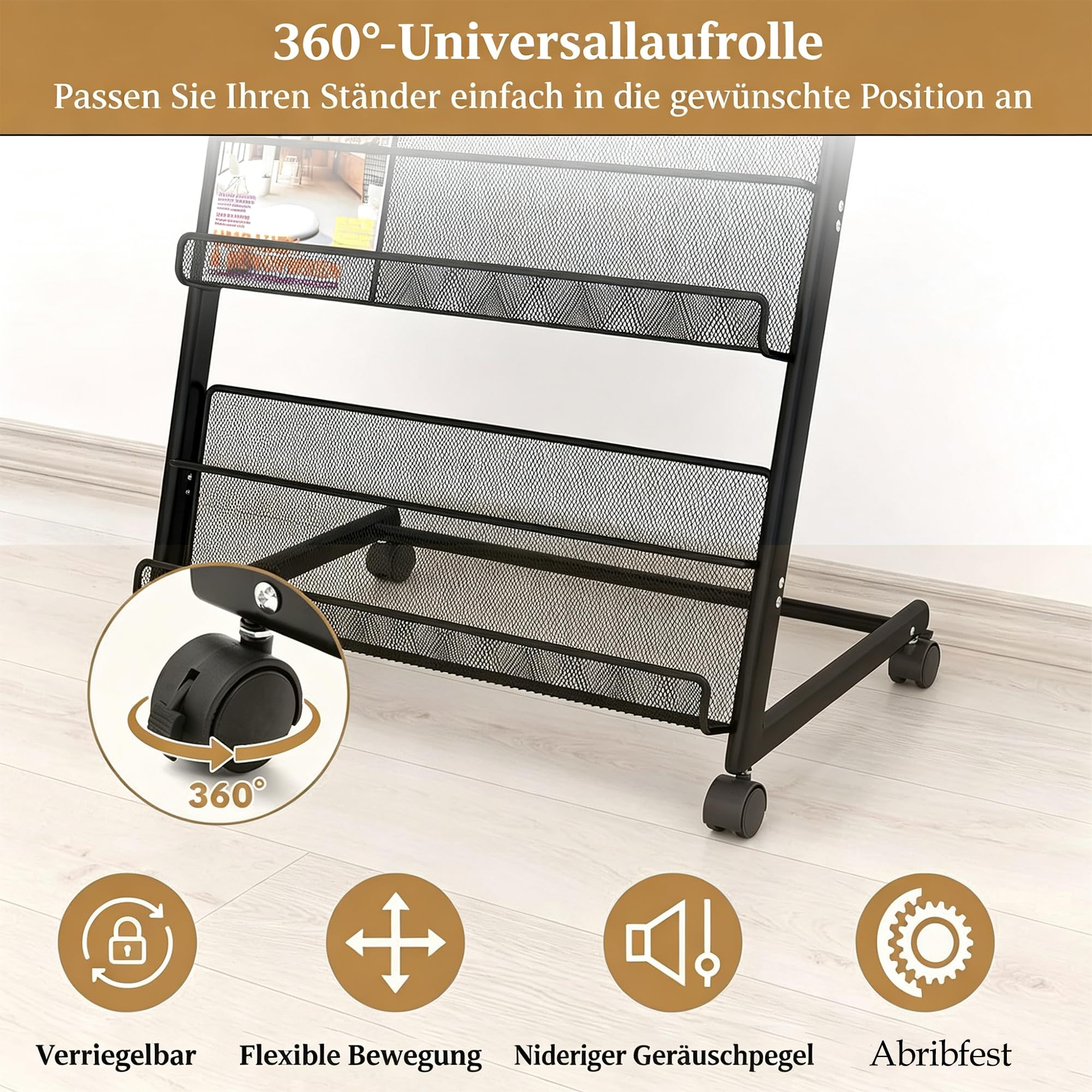 bimiti Prospektständer a4 mit Universalrädern, Zeitschriftenständer 4 Schichten,Schrägsteller Rollbarer Zeitschriftenhalter für Büro, Messen, Messen