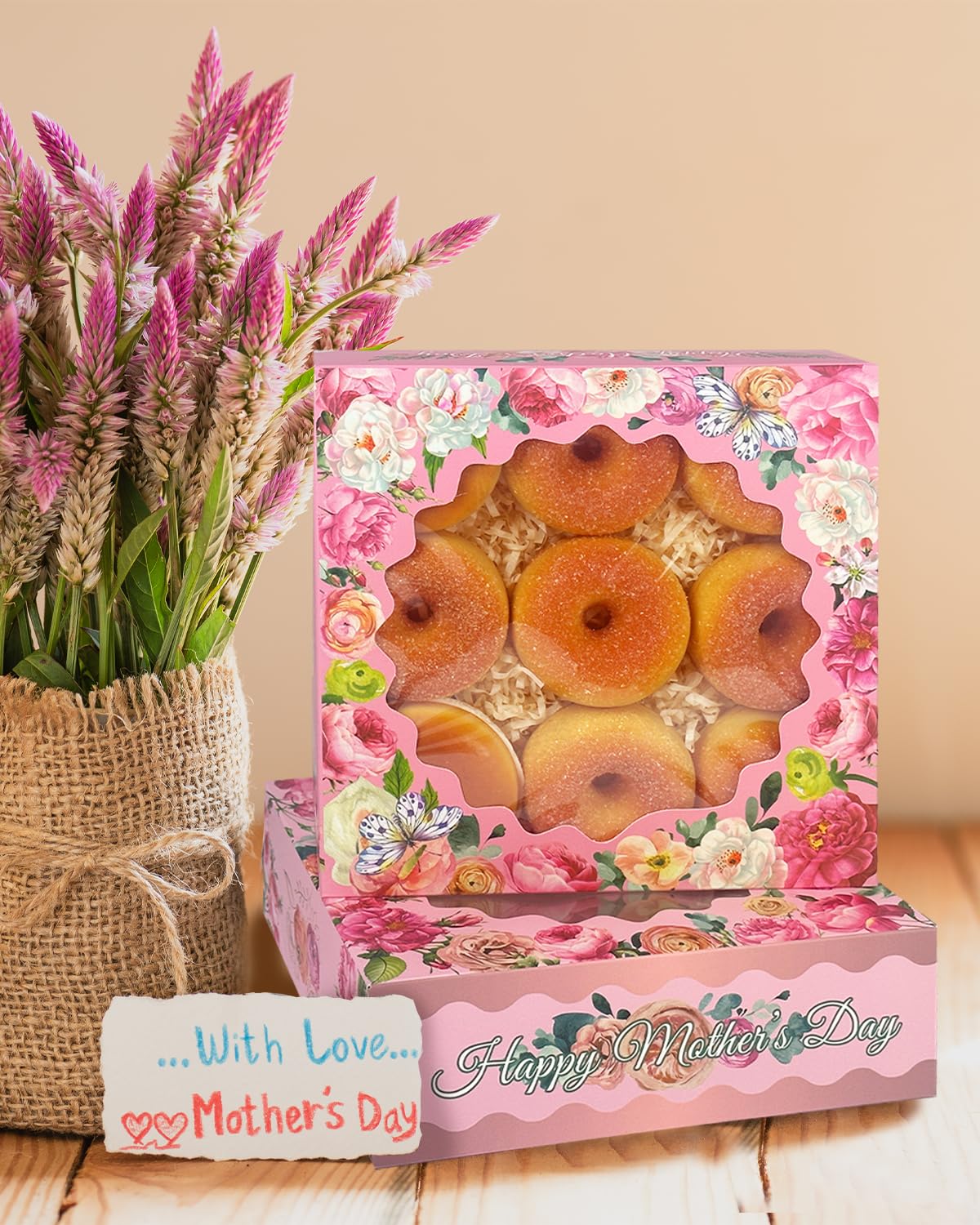 qiqee Lot de 30 boîtes à biscuits pour la fête des mères avec fenêtre - 20,3 x 20,3 x 6,3 cm - Boîte à pâtisserie pour la fête des mères