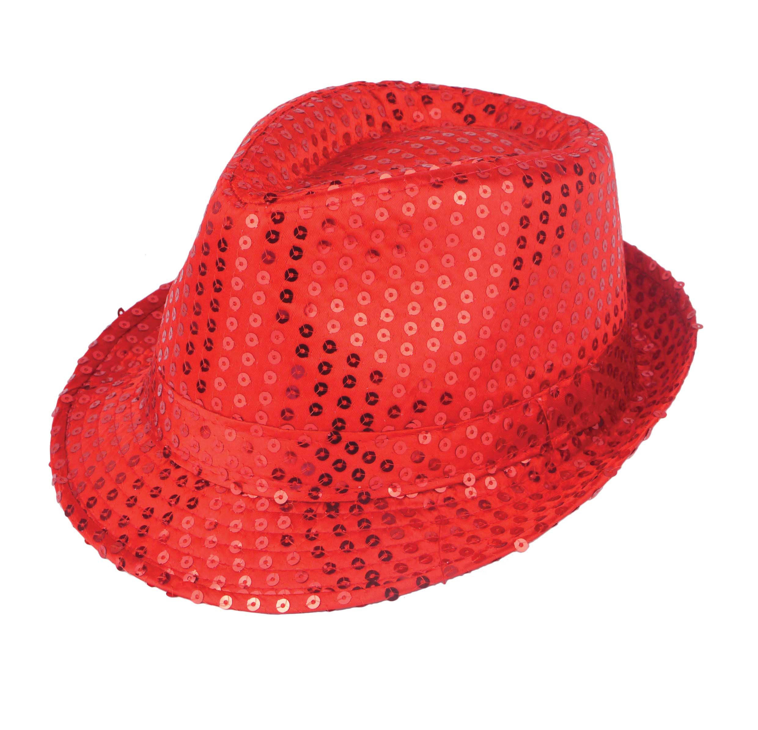 Adults Sequin Gangster Hat Elegant Shiny Fedora Trilby Dance Theatre Party Fancy Dress Cap (Red)