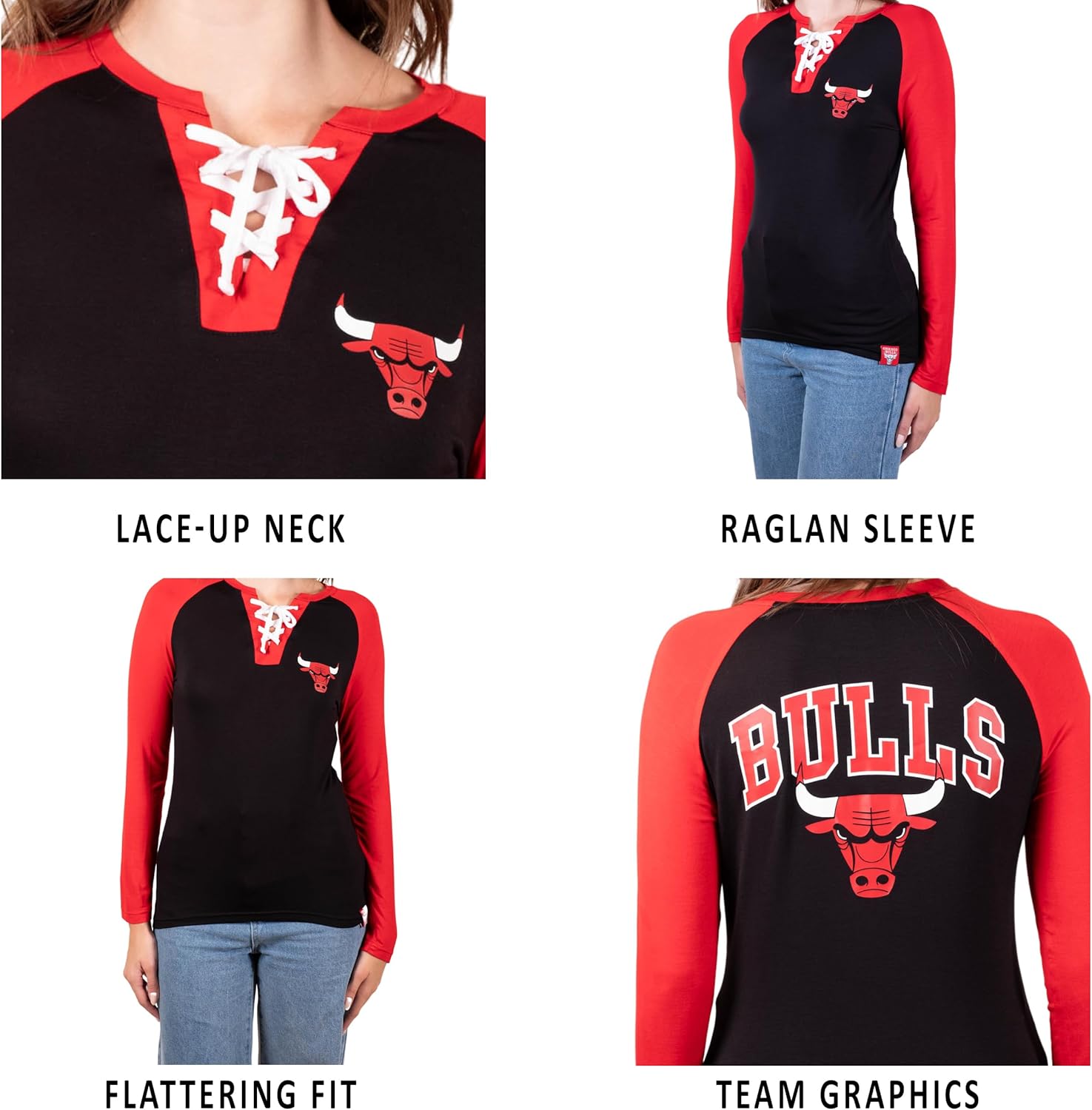 Ultra Game Women's NBA Official Standard Super Soft Long Sleeve Lace-Up Shirt - Image 5