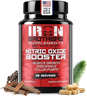Iron Brothers Nitric Oxide Supplement - 1980mg Triple-Action Formula | Pre-Workout for Muscle Pump, Blood Flow & Endurance | L-Arginine, L-Citrulline, Pine Bark | 120 Vegan Capsules (30 Servings)