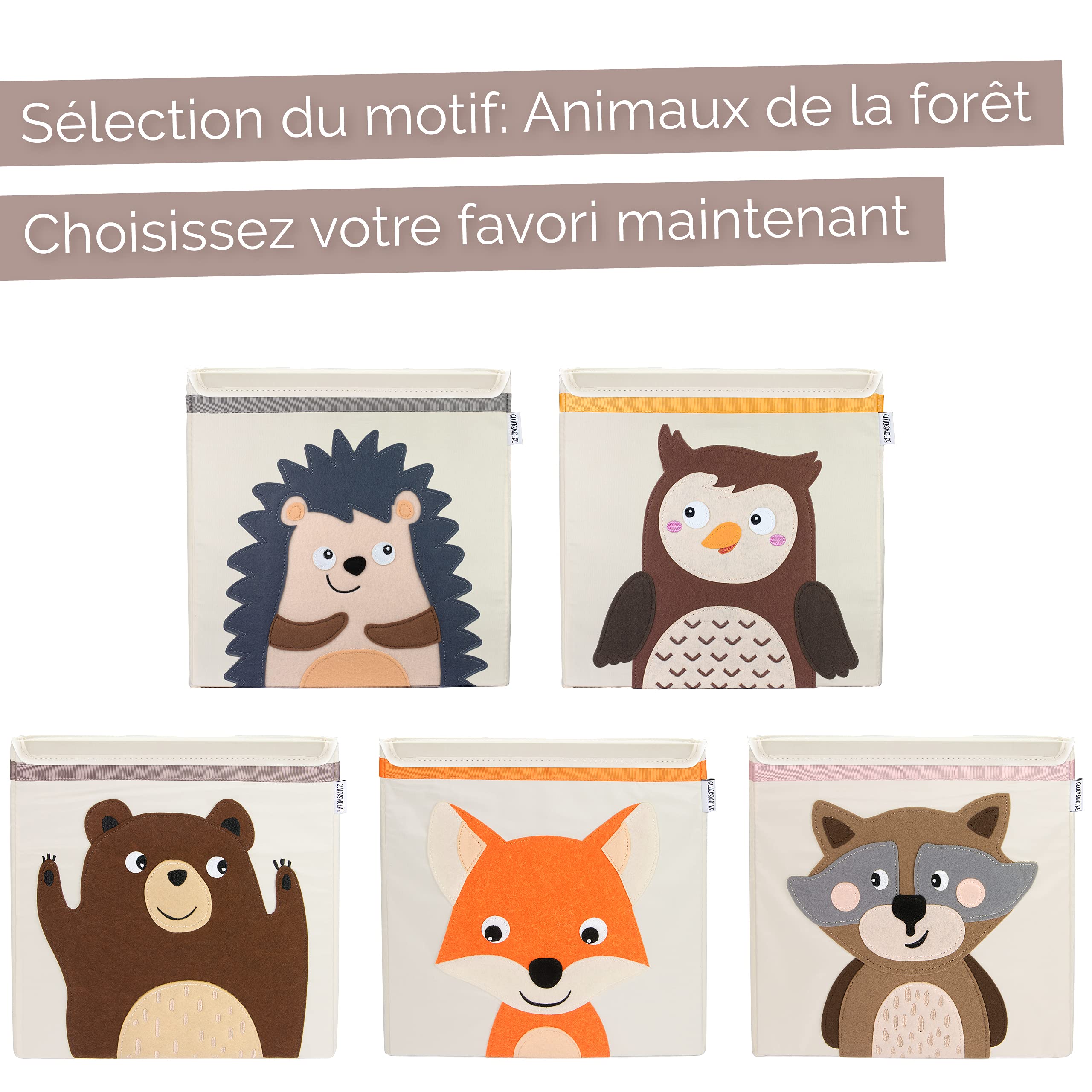 GLÜCKSWOLKE Boite de Rangement Enfant - 15 Motifs I Coffre à Jouet I Caisse Cube (33x33x33) I Bac à Jouets avec Couvercle - Chambre Bebe I Panier à Jeux pour Fille et Garcon (Ours)