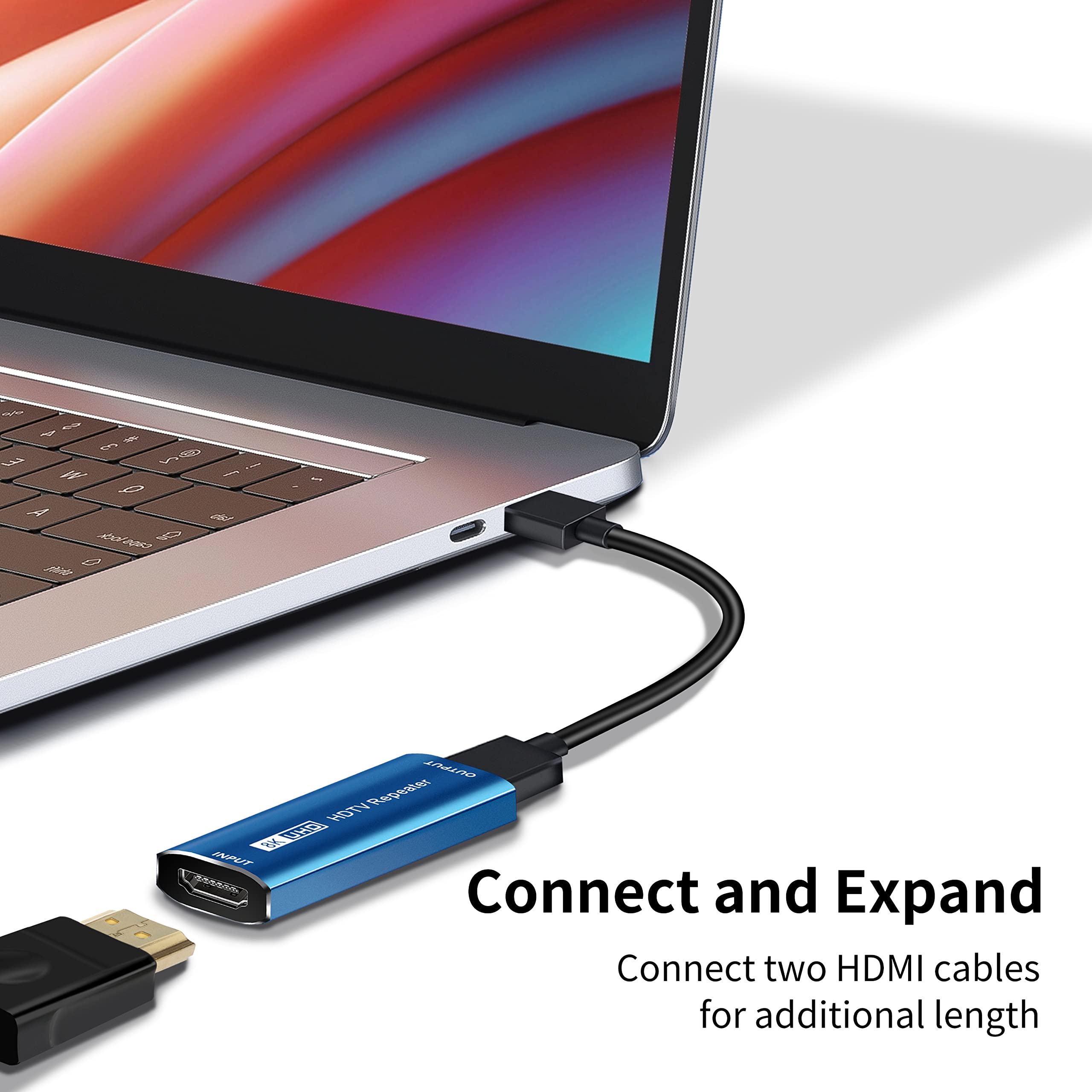 Wzmacniacz przedłużający HDMI 8K, 8K/4K przy 60 Hz UHD HDMI Repeater żeński na żeński, ultra wysoka prędkość 48 Gb/s, kompatybilny z PS4/DVD/TV Box itp. (niebieski)