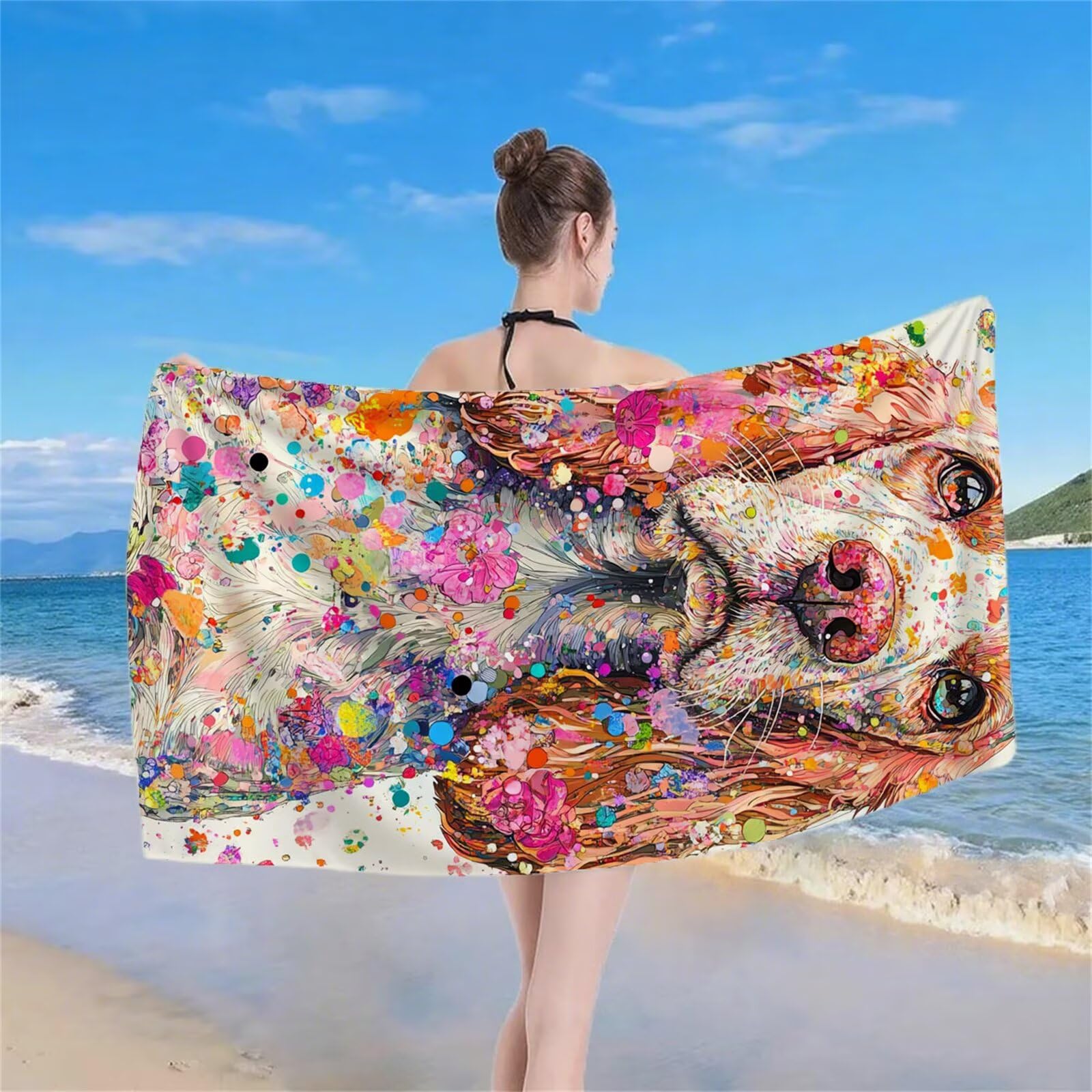 Telo Mare Grande, Teli Mare Microfibra Spiaggia, Aantisabbia Asciugatura Rapida Asciugamano Palestra Asciugamani Uomo Donna Stuoia Spiaggia per Piscina Viaggio Spiaggia Accessori 220x100 cm Cane S-35