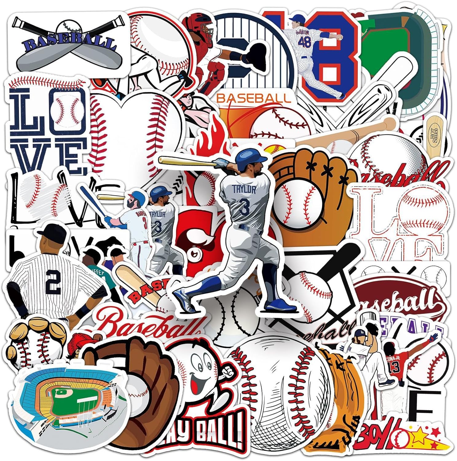 50Pcs Baseball Sport Stickers, Cool Sport Baseball Waterproof Vinyl Decal for Adult Teen Kids Notebook Water Bottle, Laptop, Luggage, Phone, Skateboard, Helmet, Guitar, Scrapbook - Image 2