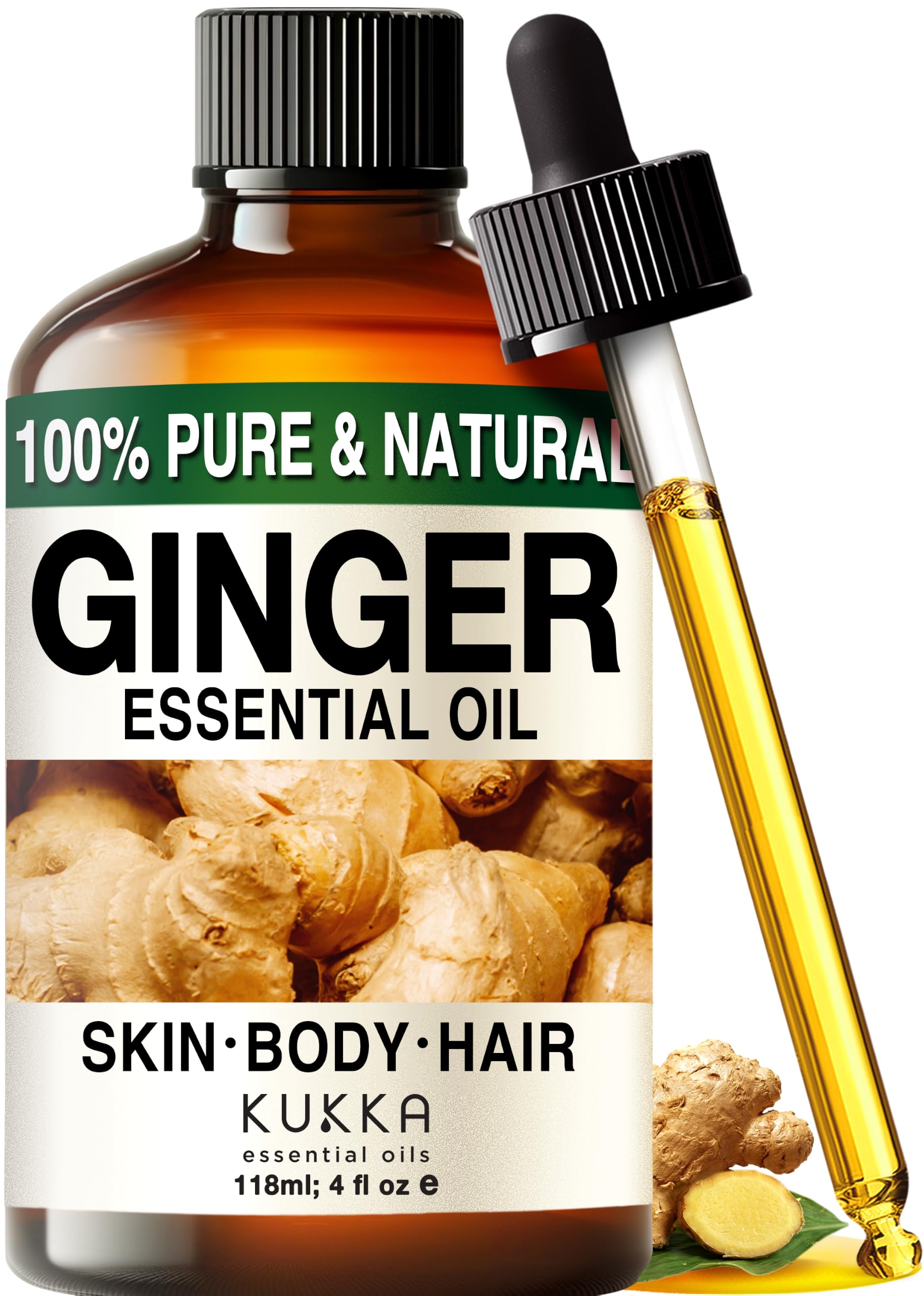 Kukka 100% Pure Ginger Essential Oil for Skin, Diffuser, 4 Fl Oz