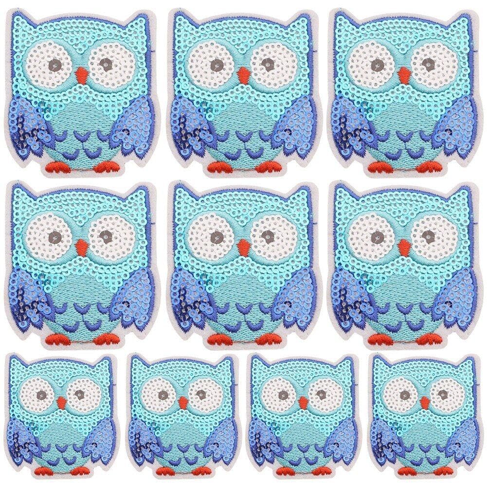 Lpitoy As Shown 10Pcs Cartoon Owl Patch Iron On Sequin Animal Diy Embroidery Animal Appliques Sew On Clothes Bags Badge