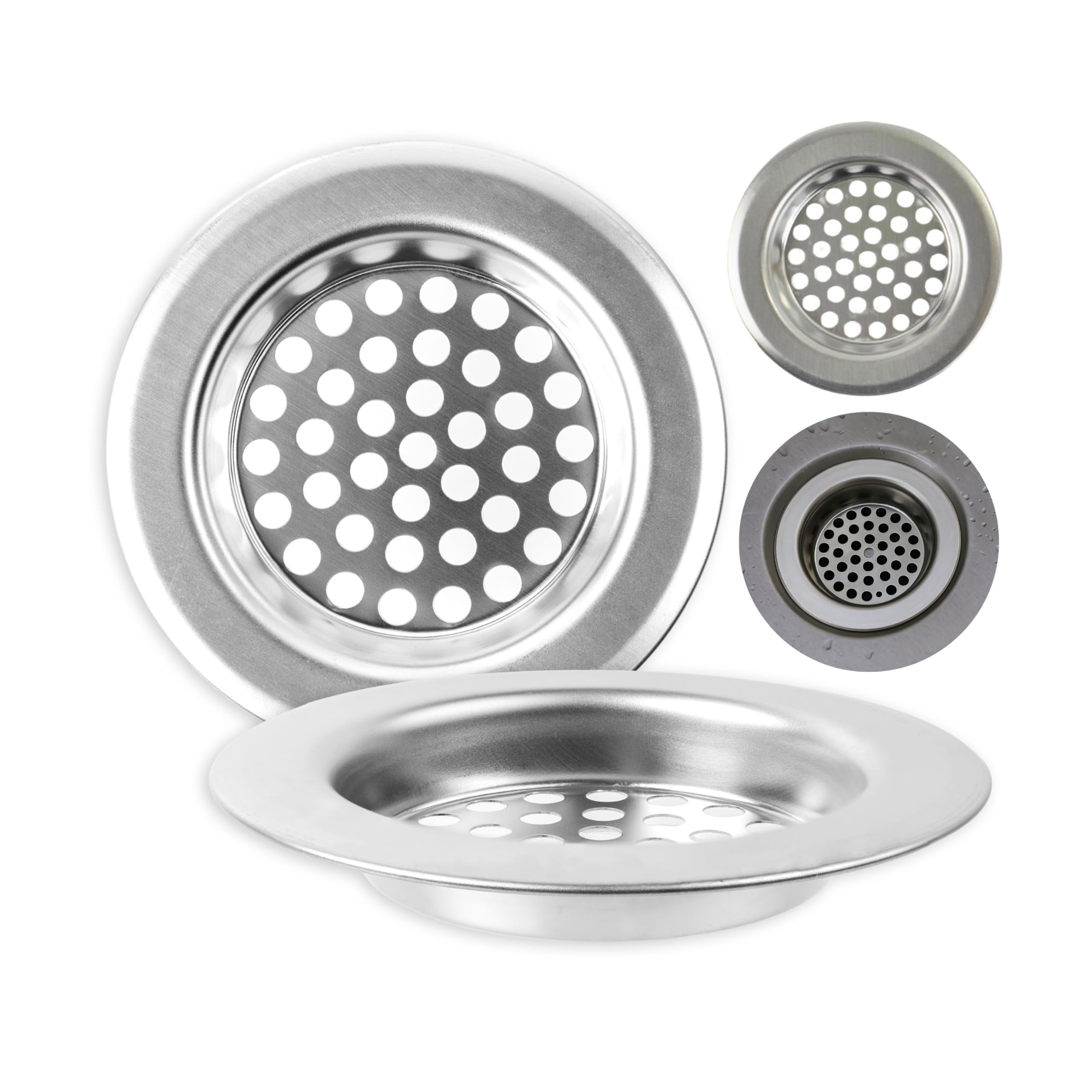 Your Day Mate V4, Ø 76 Mm, 3 Pcs Stainless Steel Drain Strainer, 3 Pieces, Ø 76 Mm Outside, 52 Mm Inside, Protrudes 10.5 Mm Into The Sink, Drain Strainer For Kitchen Sink, Washbasin, Shower Tray, Bath Tub