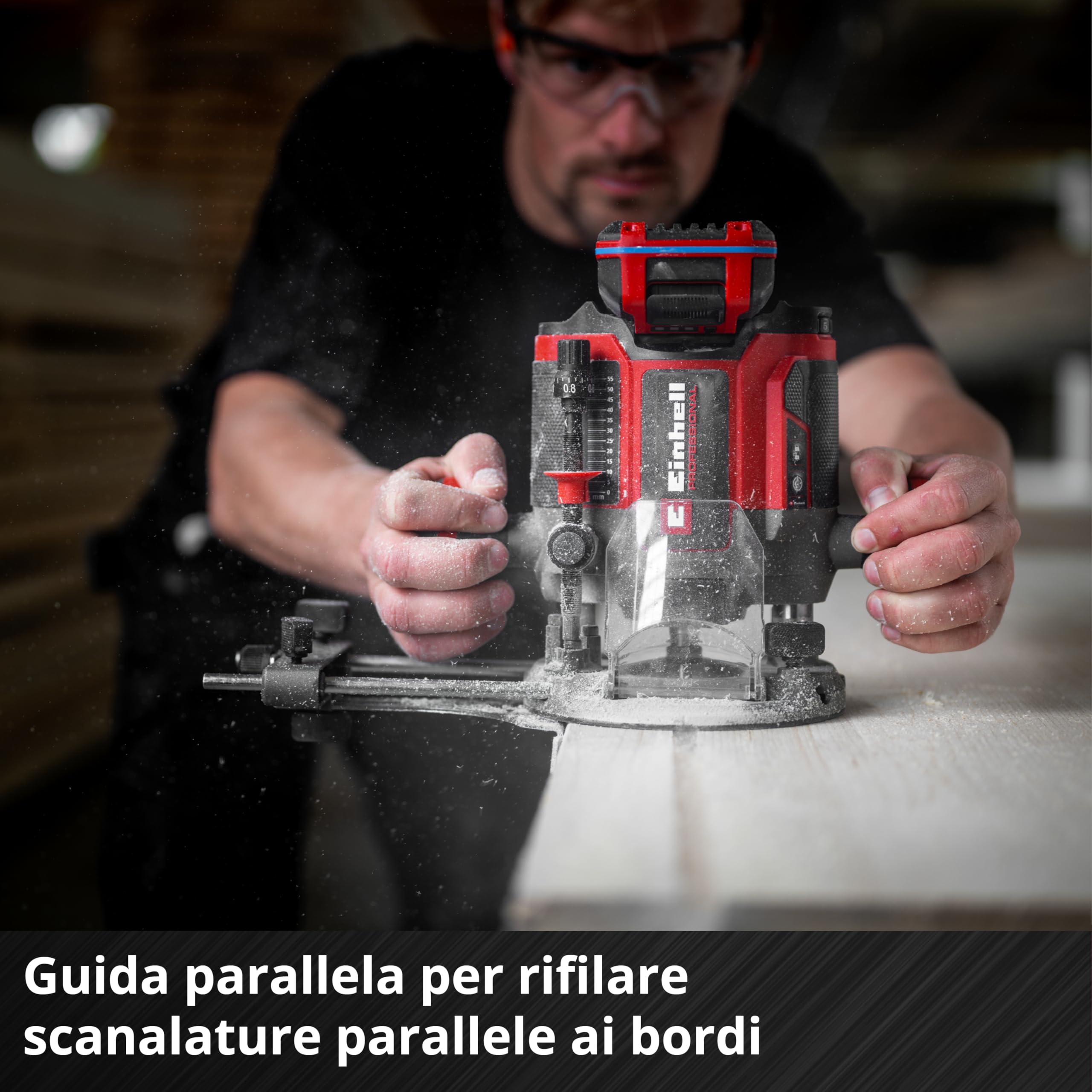 Fresatrice verticale Professional TP-RO 18/55 Li BL - Solo Power X-Change (18 V, batterie ioni di litio, alt. di sollev. 55 mm, Brushless, incl. guida parallela, senza batteria e senza caricabatteria)